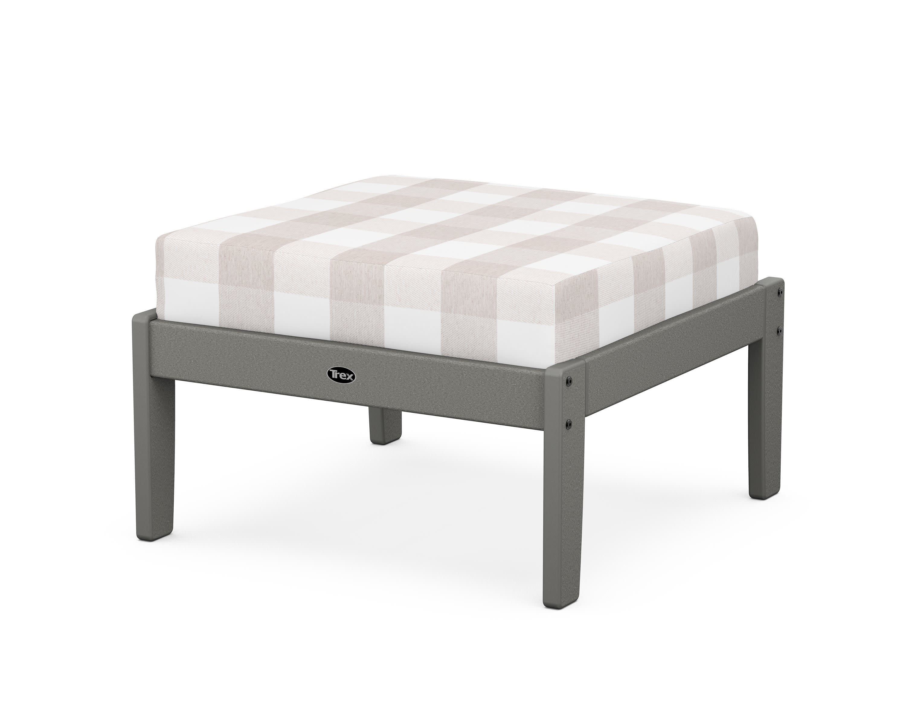 Yacht Club Deep Seating Ottoman in Stepping Stone / Buffalo Plaid Dune Burlap