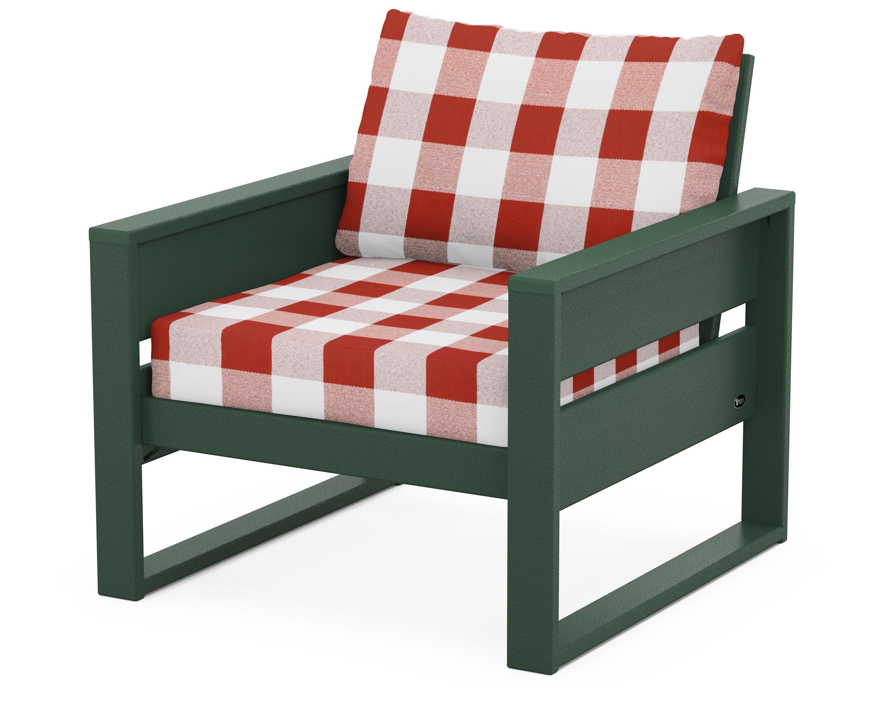 Eastport Club Chair in Rainforest Canopy / Buffalo Plaid Crimson