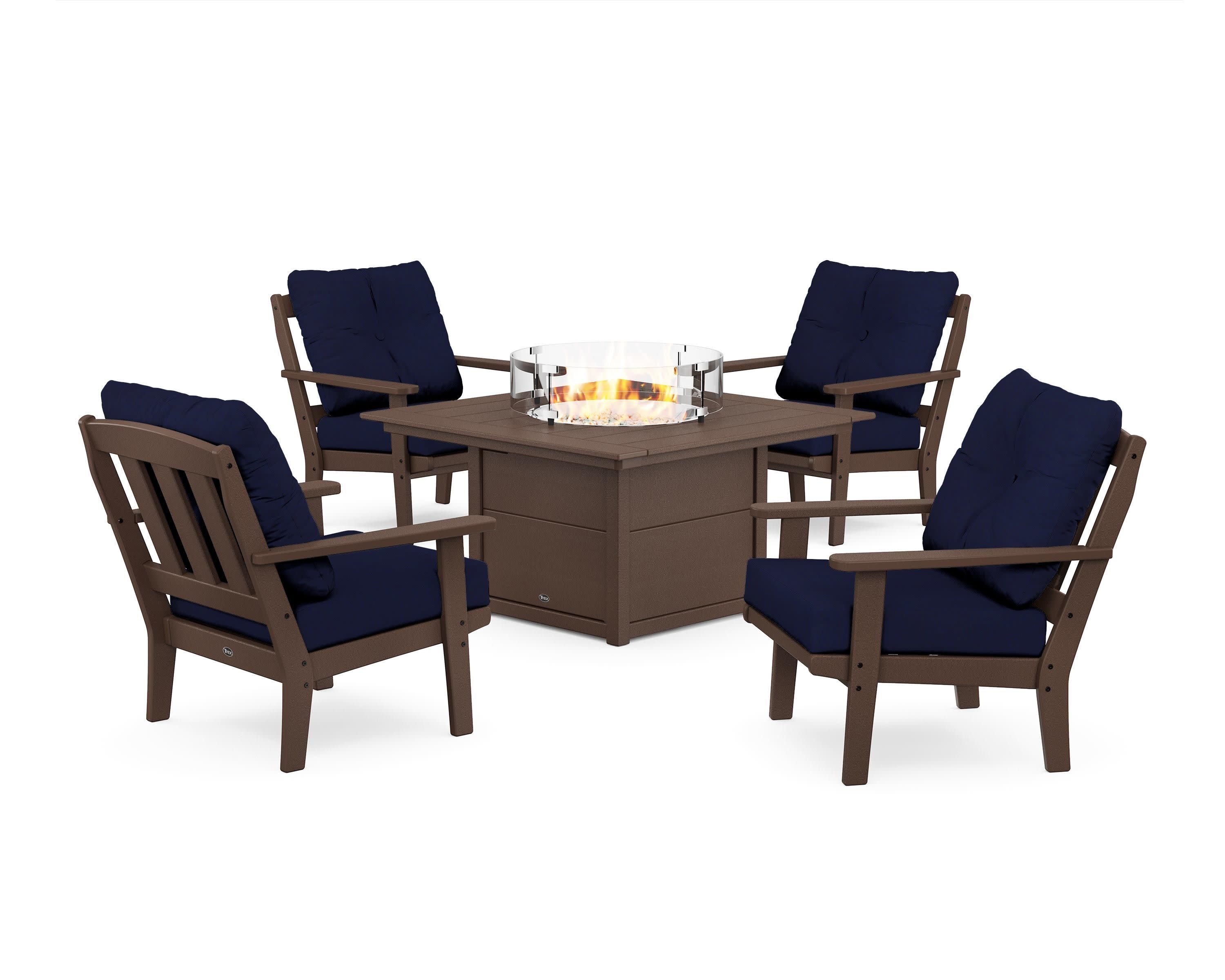 Cape Cod 5-Piece Deep Seating Set with Fire Pit Table in Vintage Lantern / Navy