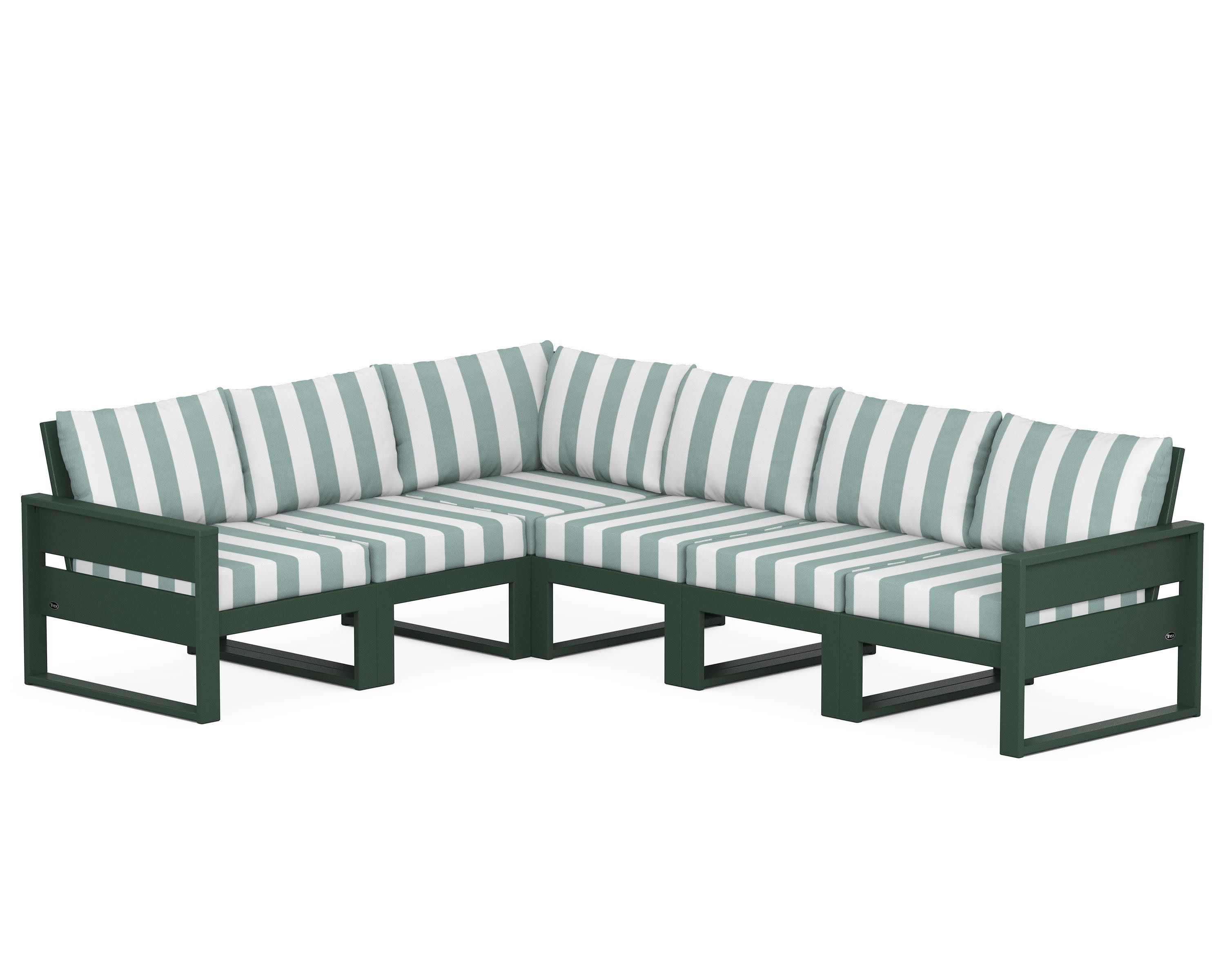 Eastport 6-Piece Sectional in Rainforest Canopy / Cabana Stripe Glacier Spa