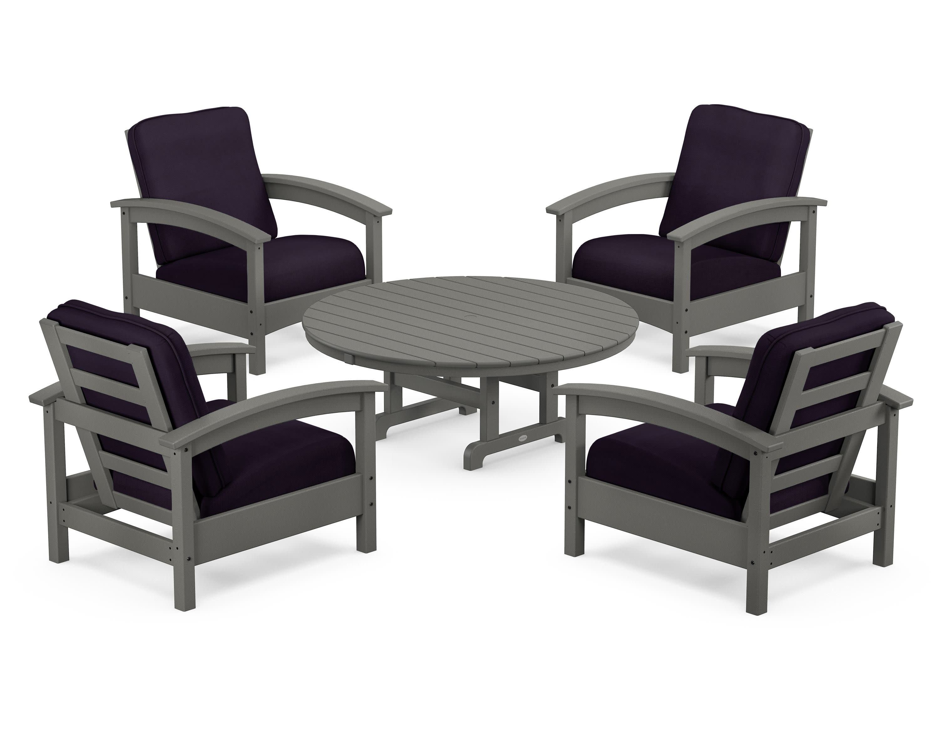 Rockport 5-Piece Deep Seating Set in Stepping Stone / Navy Linen