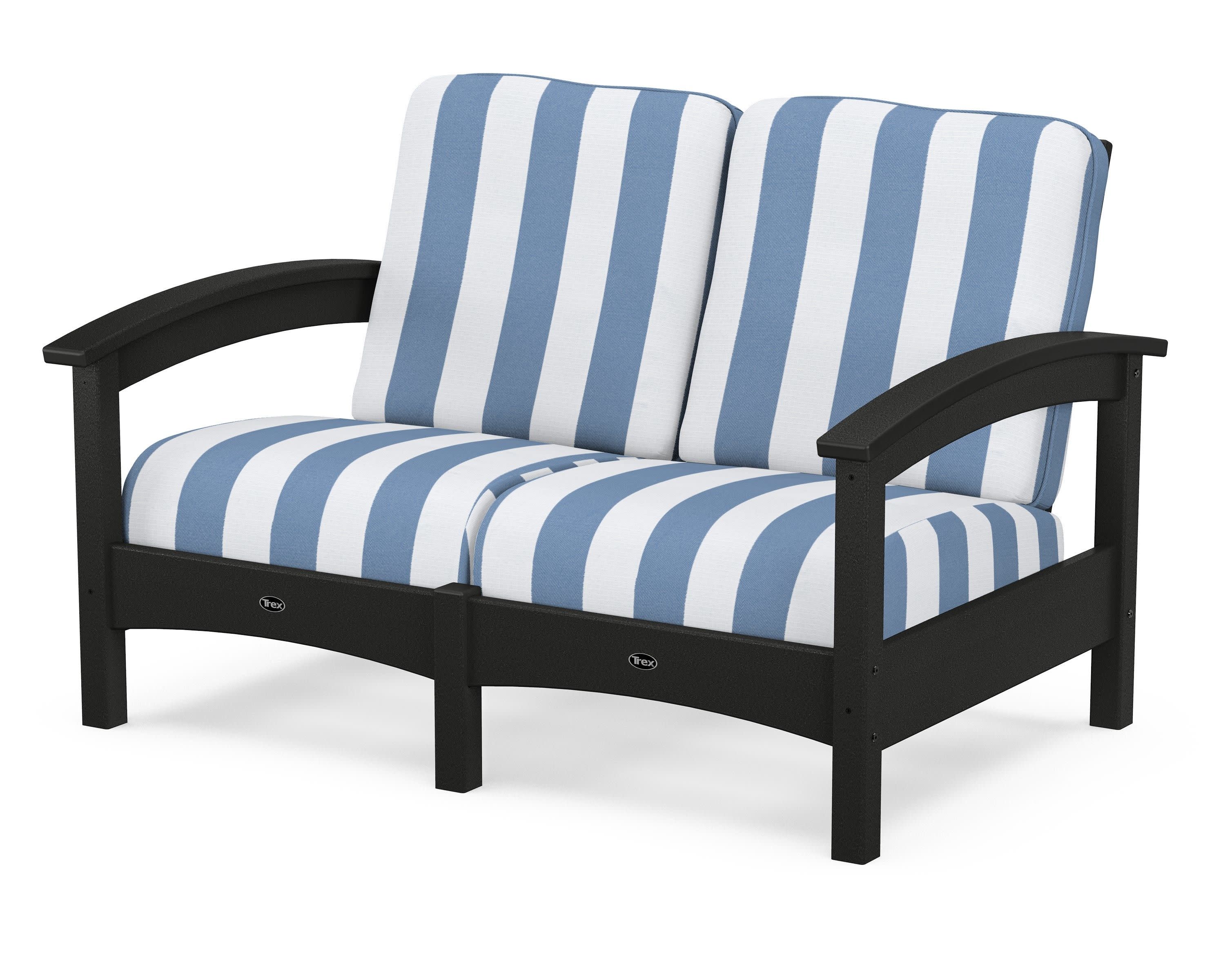 Rockport Club Loveseat in Charcoal Black / Cabana Stripe Sky Blue