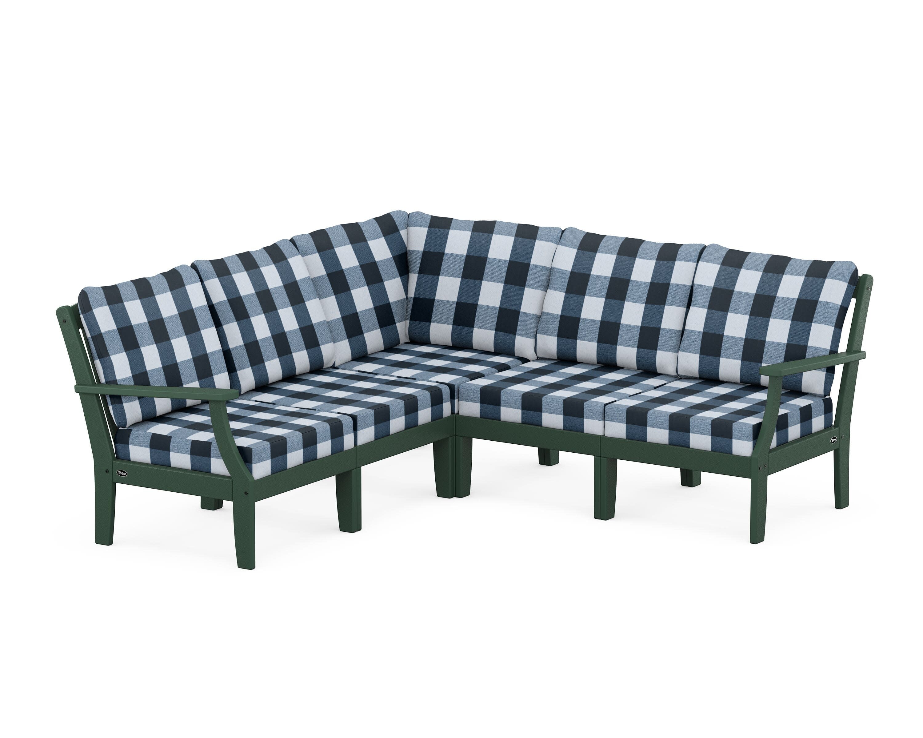 Yacht Club Modular 5-Piece Deep Seating Set in Rainforest Canopy / Buffalo Plaid Marine Indigo