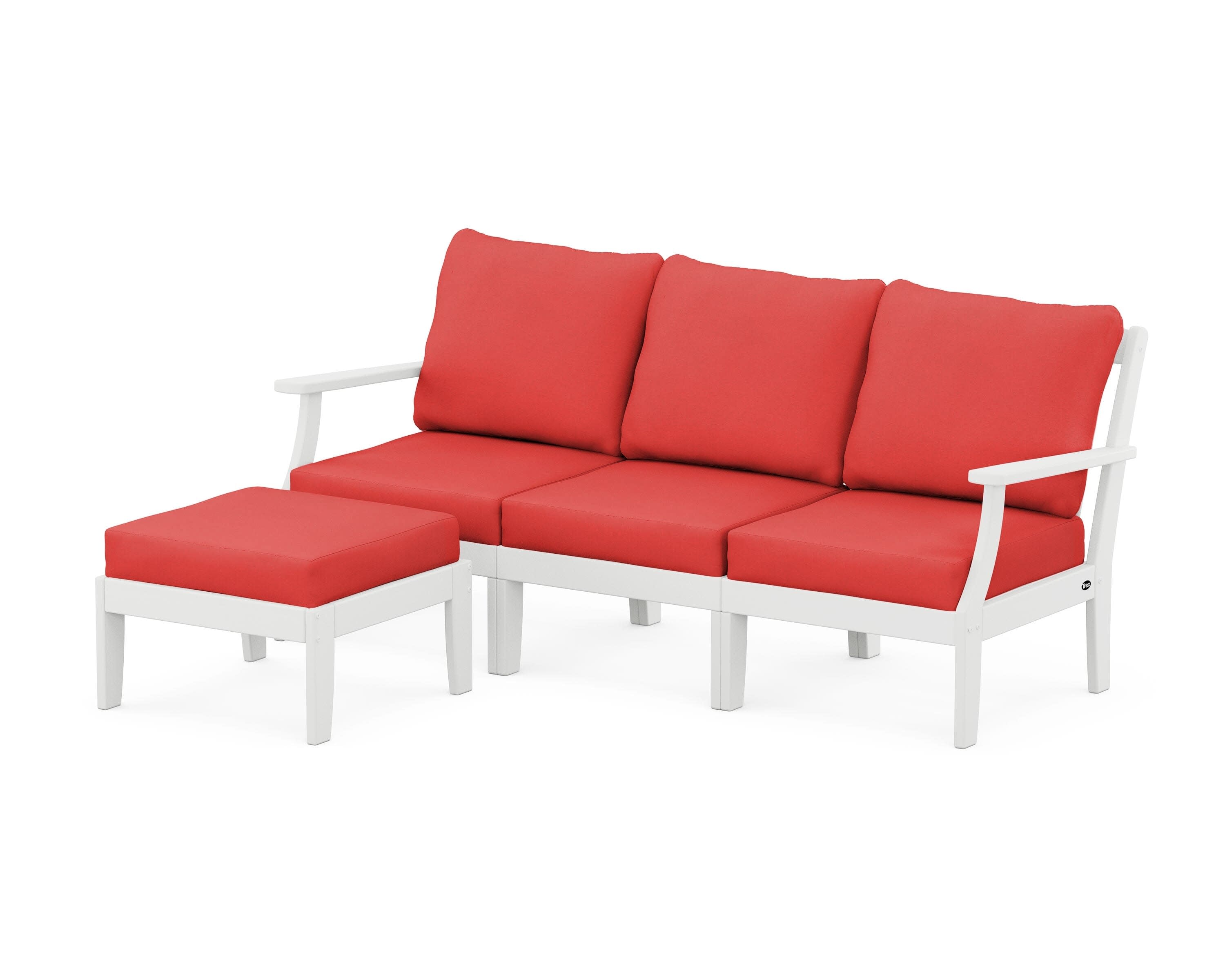 Yacht Club Modular 4-Piece Deep Seating Set with Ottoman in Classic White / Crimson Linen