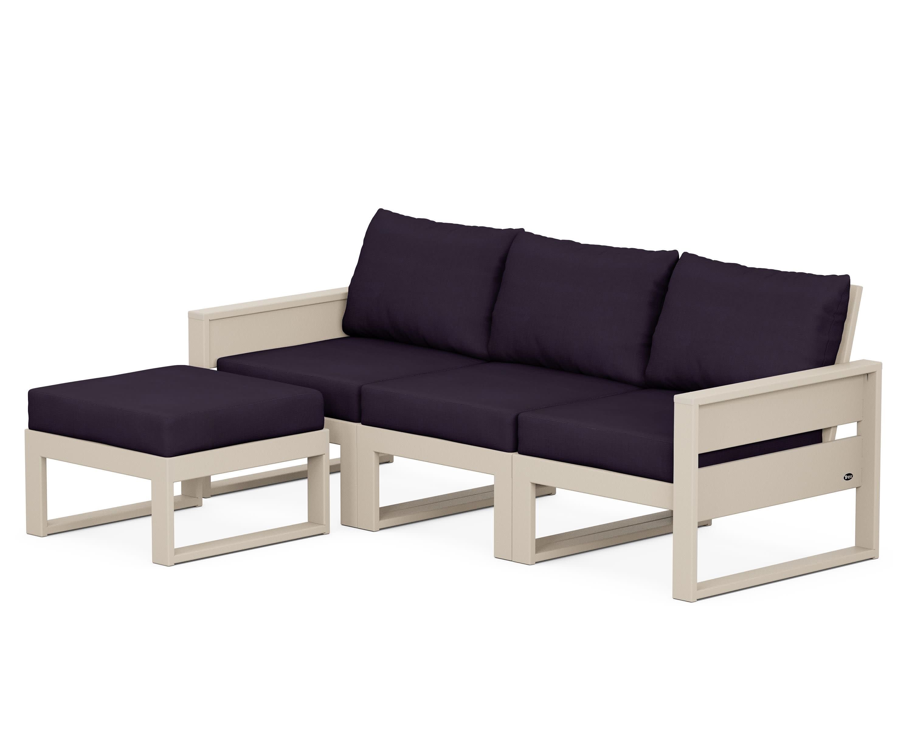 Eastport 4- Piece Sectional with Ottoman in Sand Castle / Navy Linen