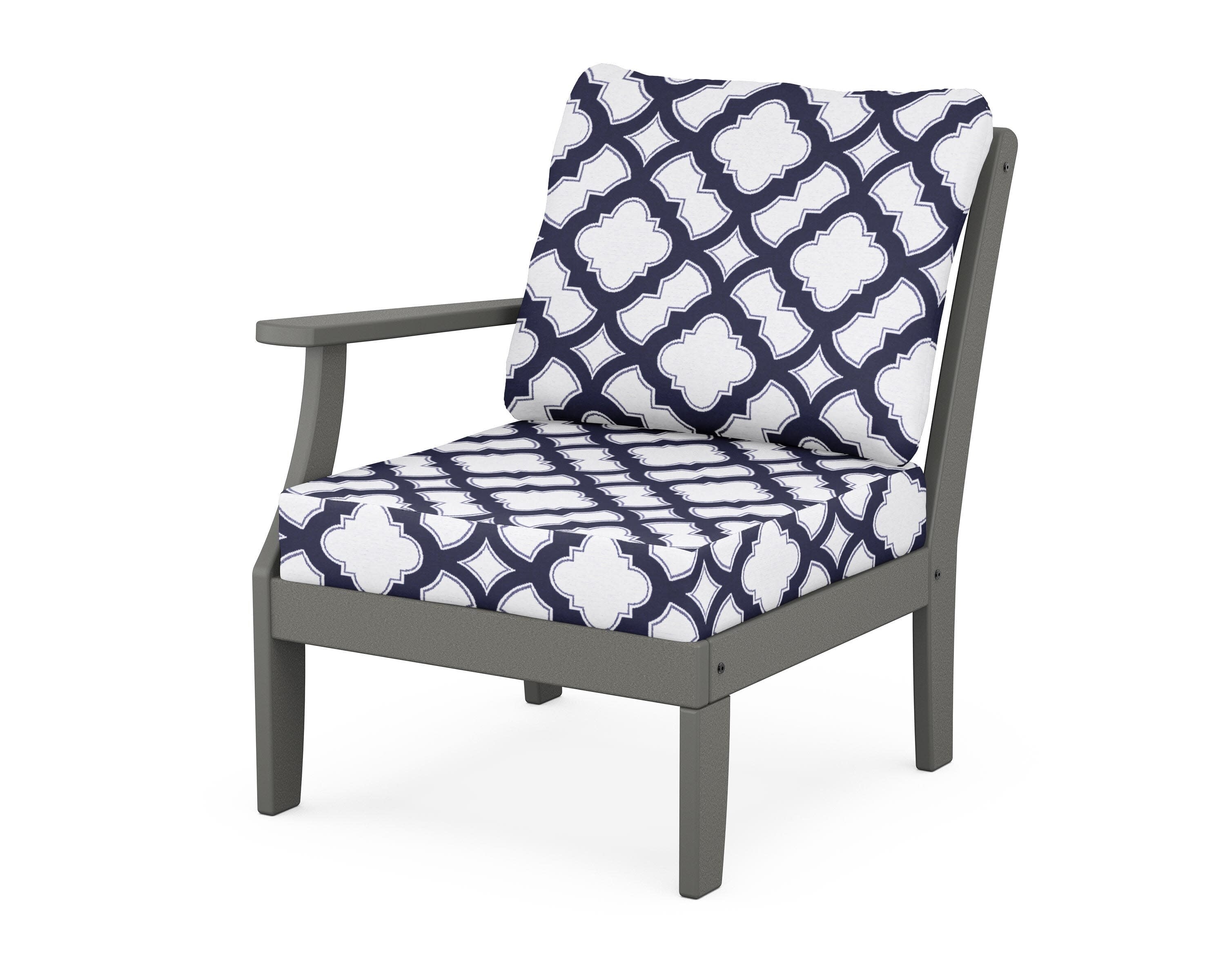Yacht Club Modular Left Arm Chair in Stepping Stone / Trellis Navy