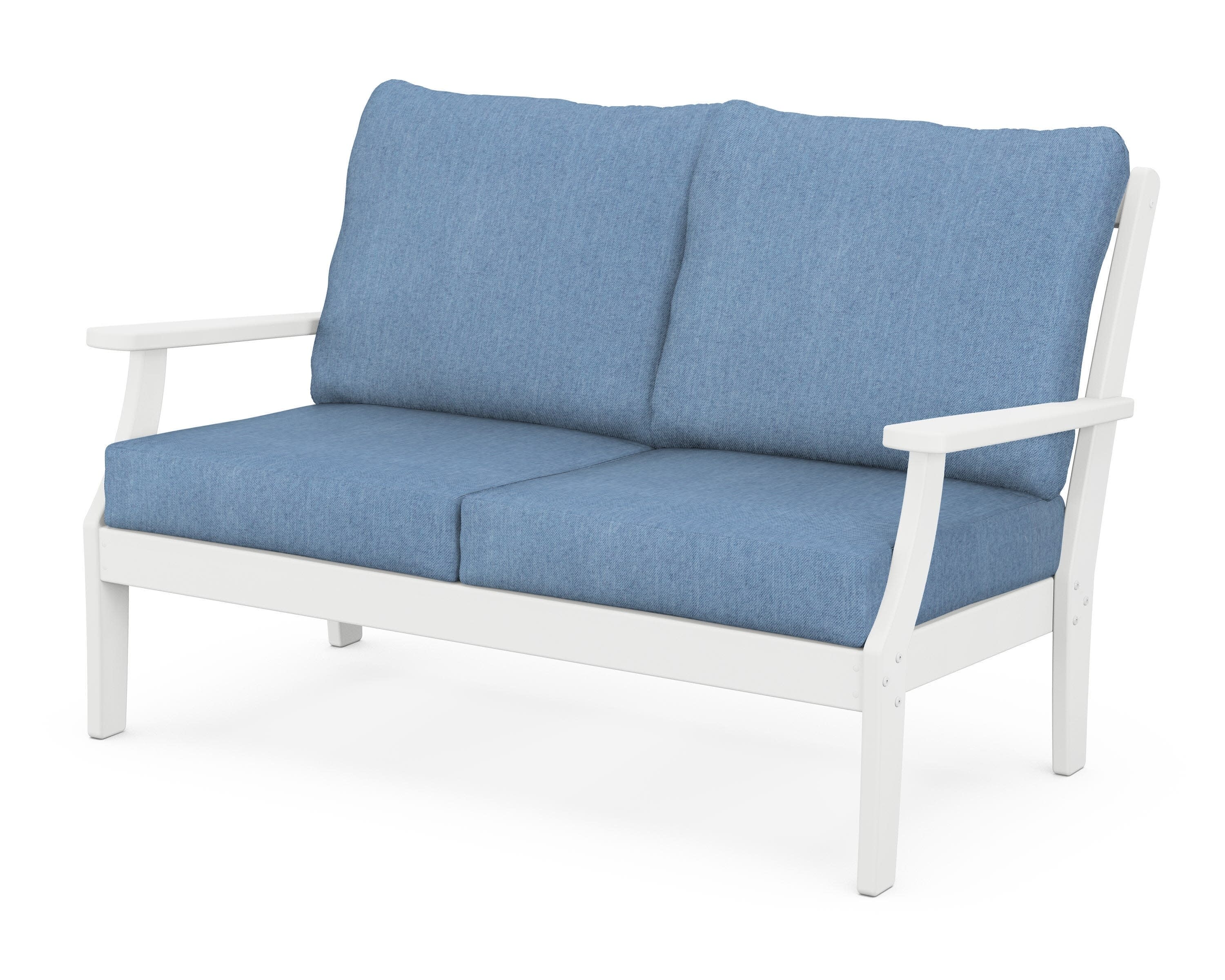 Yacht Club Deep Seating Loveseat in Classic White / Sky Blue