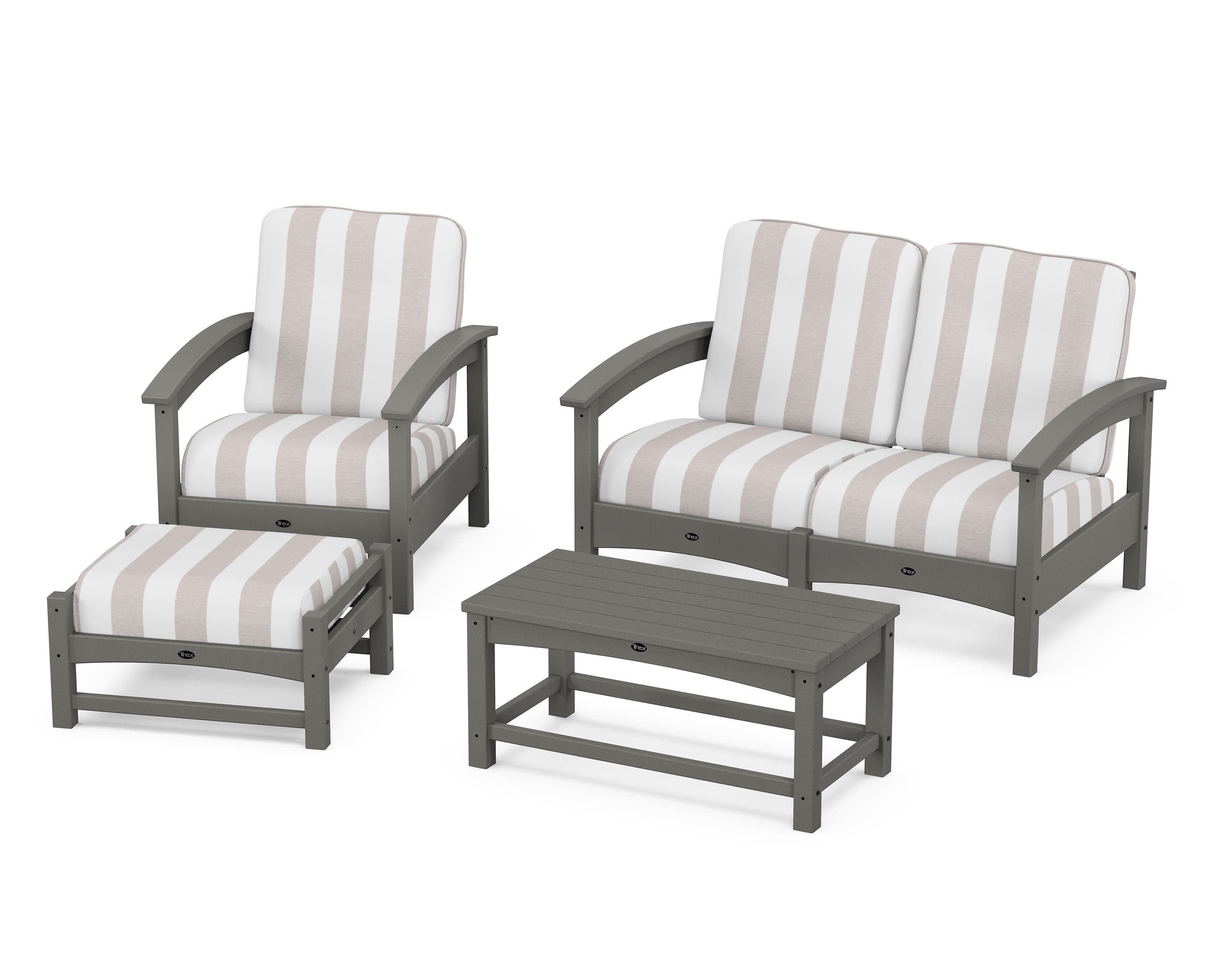 Rockport 4-Piece Deep Seating Conversation Group in Stepping Stone / Cabana Stripe Dune Burlap