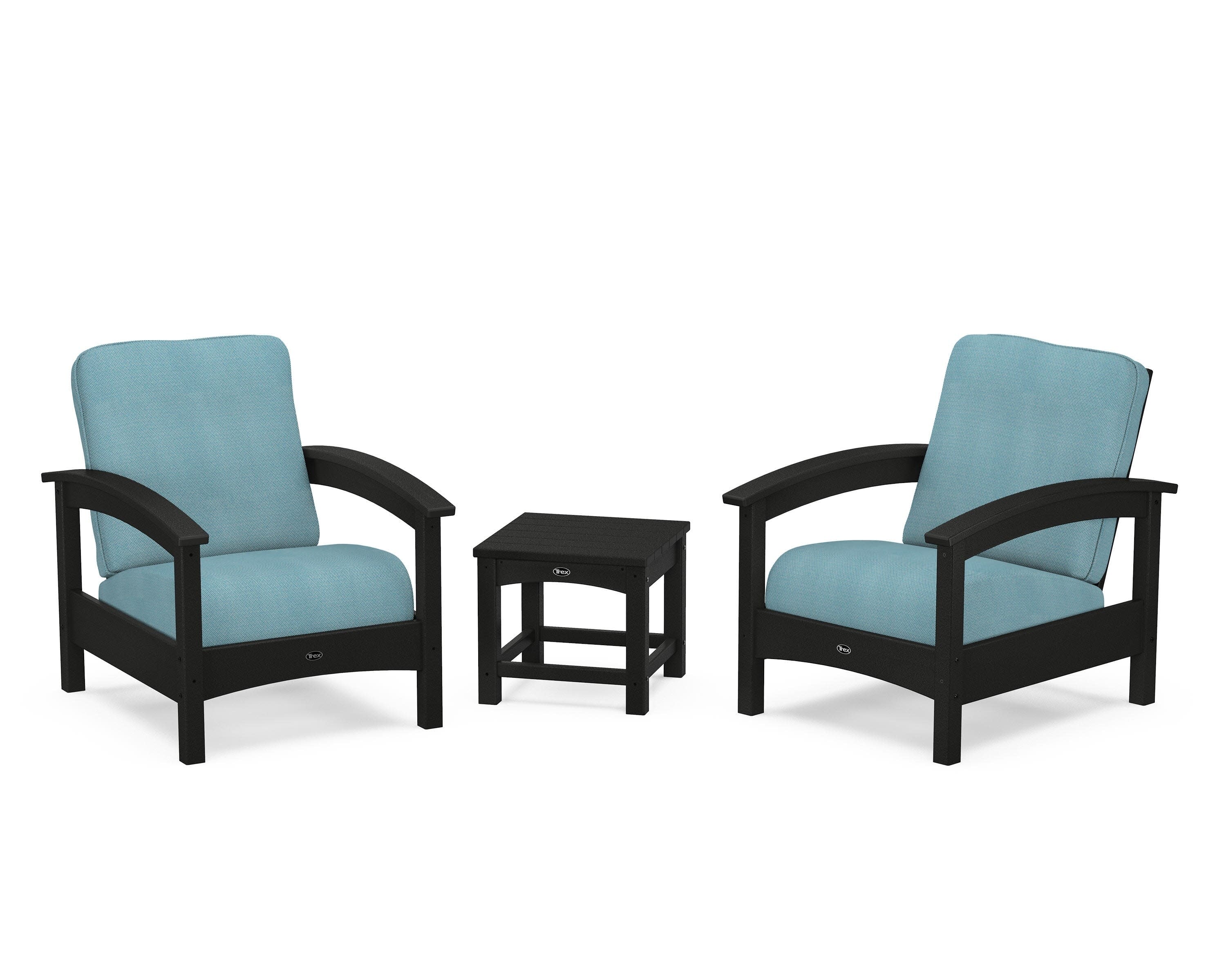 Rockport Club 3-Piece Deep Seating Conversation Set in Charcoal Black / Lattice Sky Blue