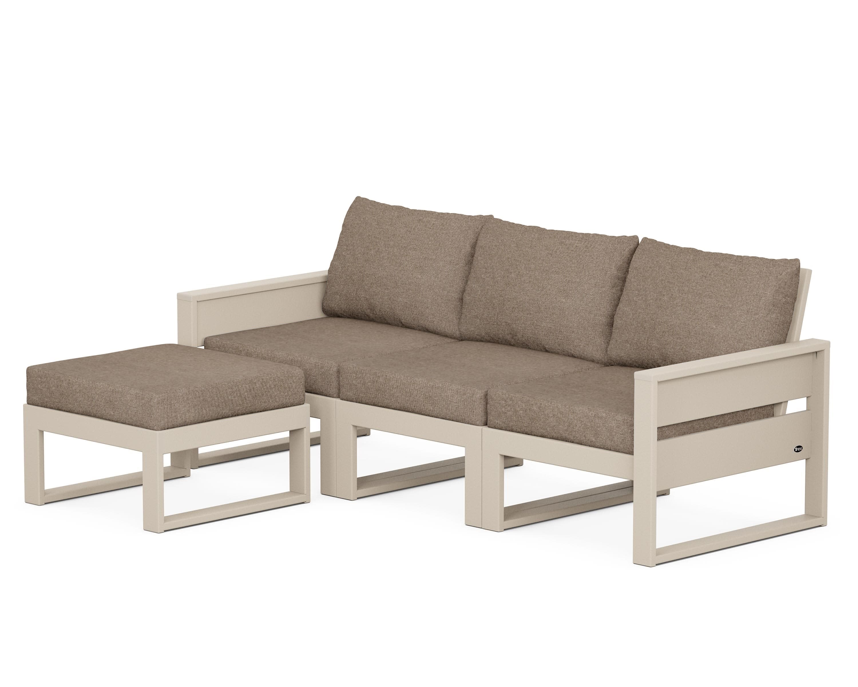 Eastport 4- Piece Sectional with Ottoman in Sand Castle / Spiced Burlap