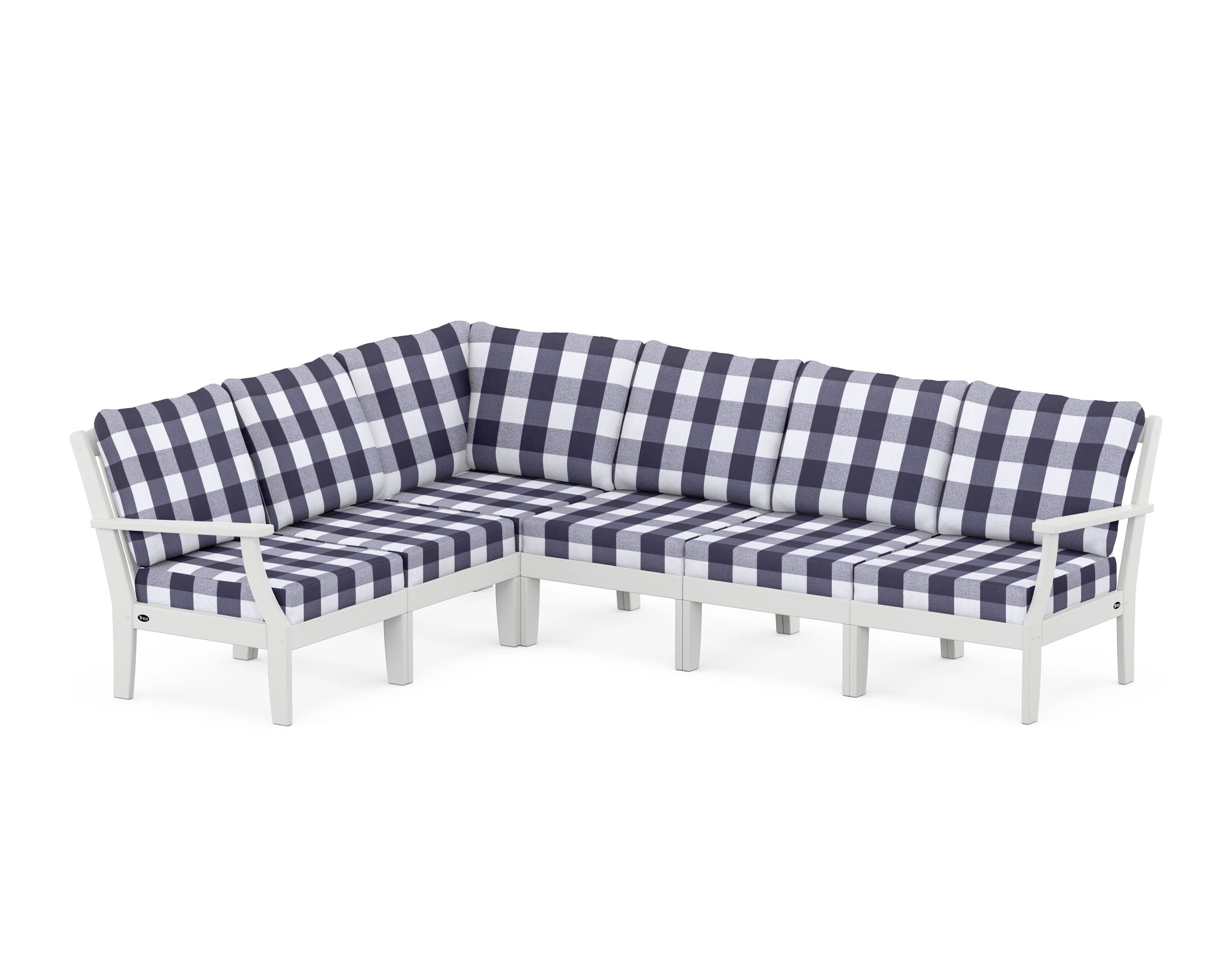 Yacht Club Modular 6-Piece Deep Seating Set in Classic White / Buffalo Plaid Navy