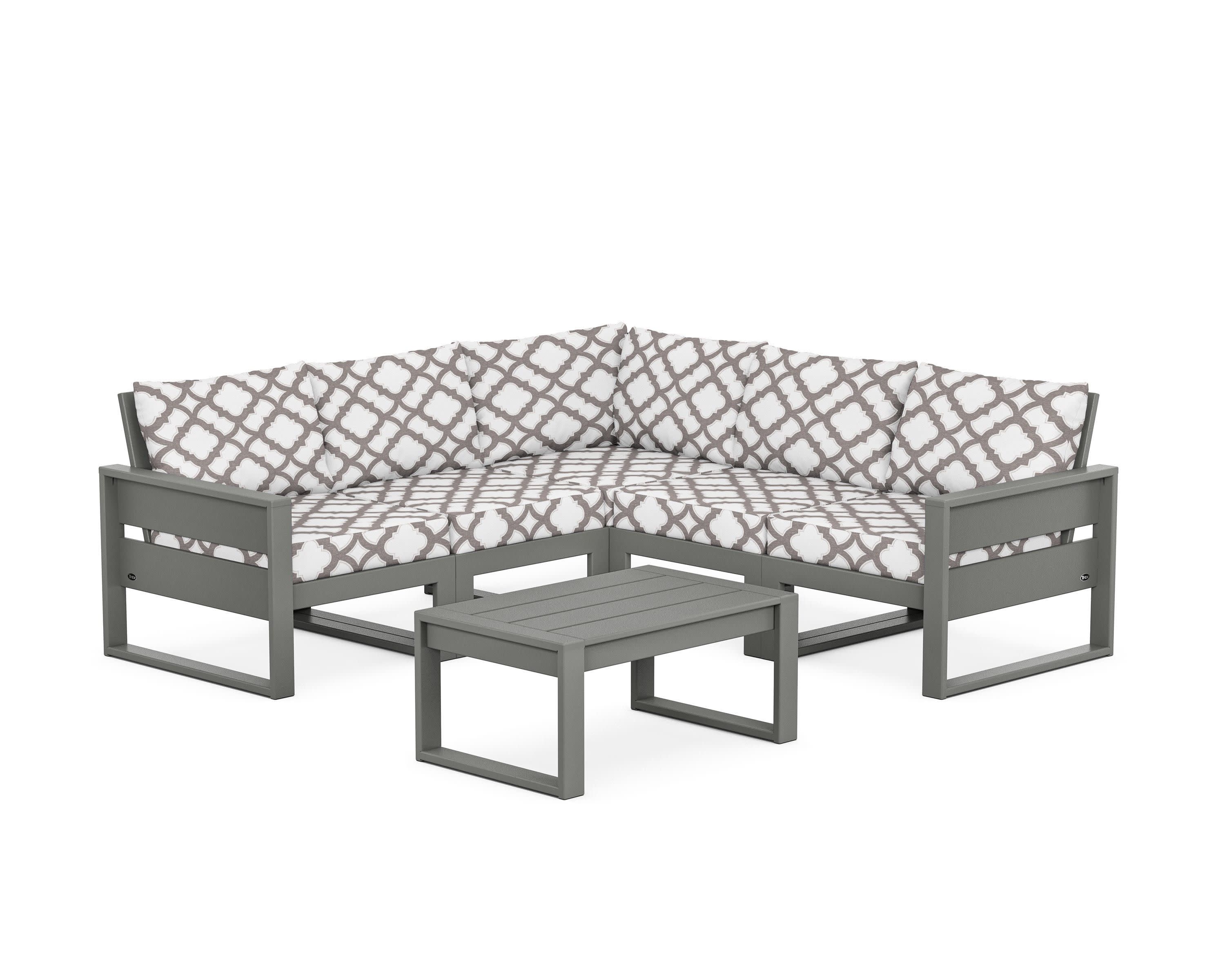 Eastport 6-Piece Deep Seating Sectional + Coffee Table Set in Stepping Stone / Trellis Grey Mist