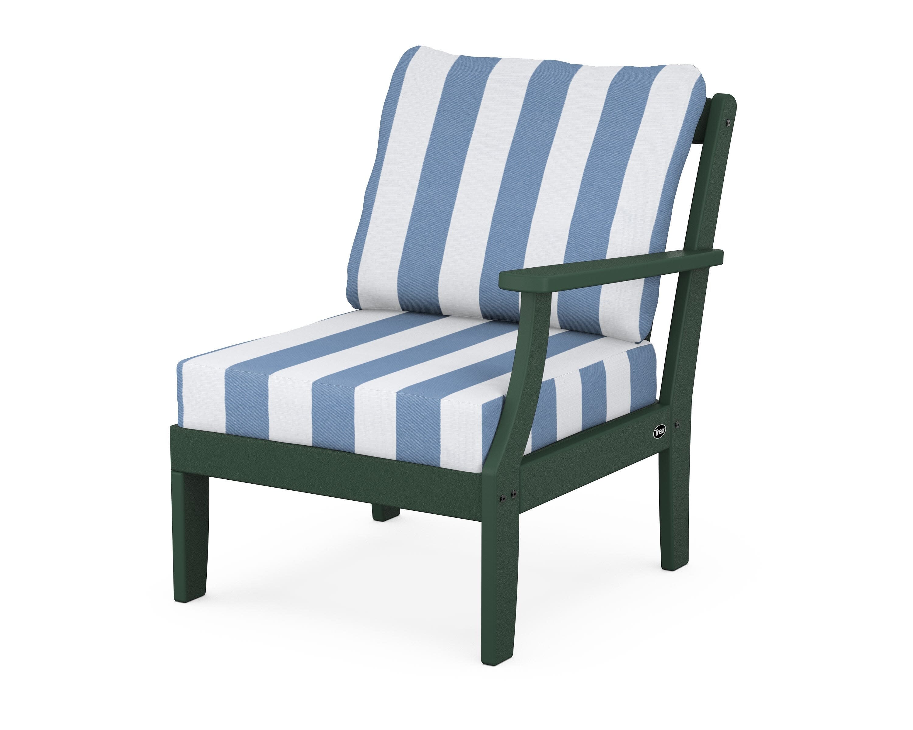 Yacht Club Modular Right Arm Chair in Rainforest Canopy / Cabana Stripe Sky Blue