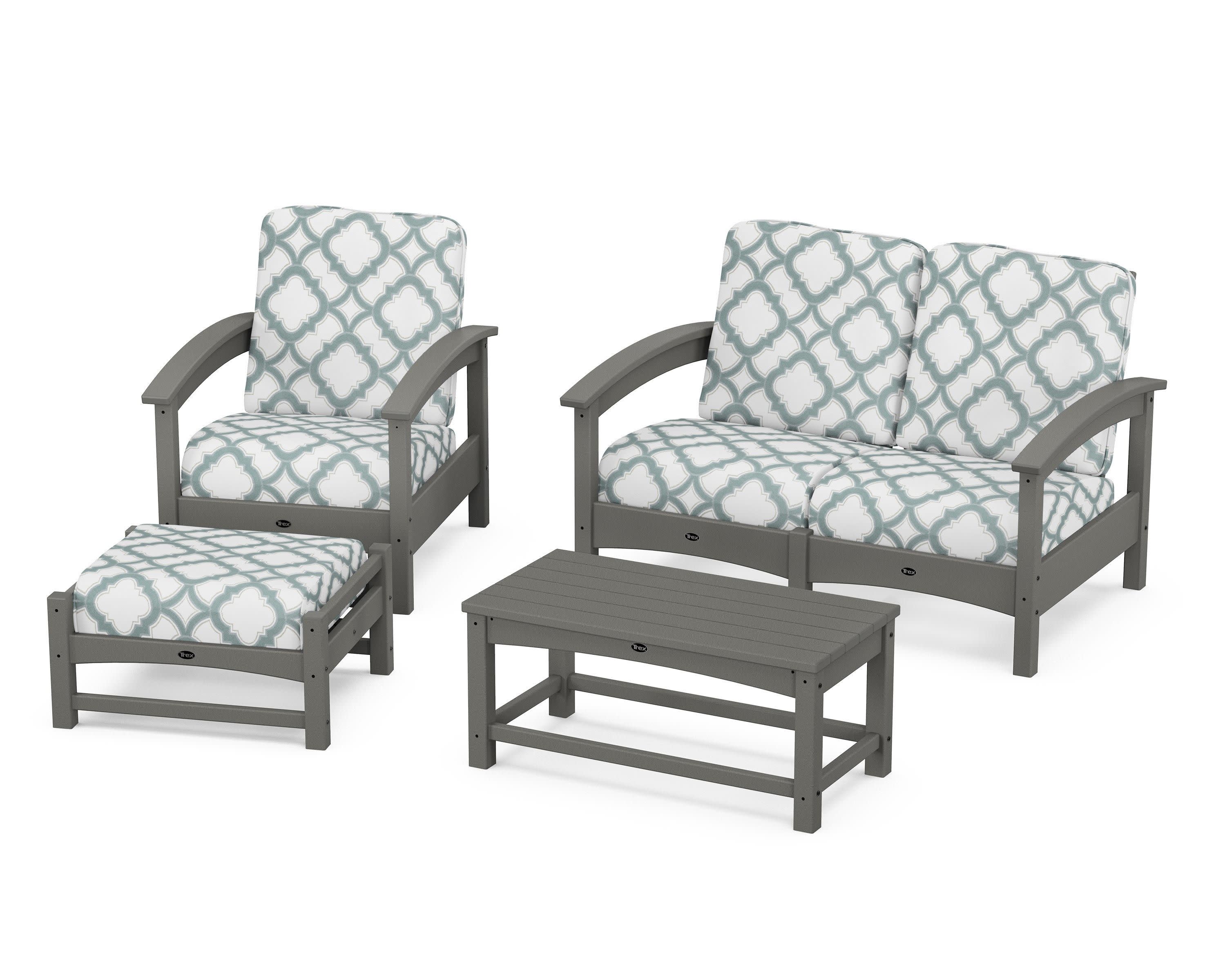 Rockport 4-Piece Deep Seating Conversation Group in Stepping Stone / Trellis Glacier Spa