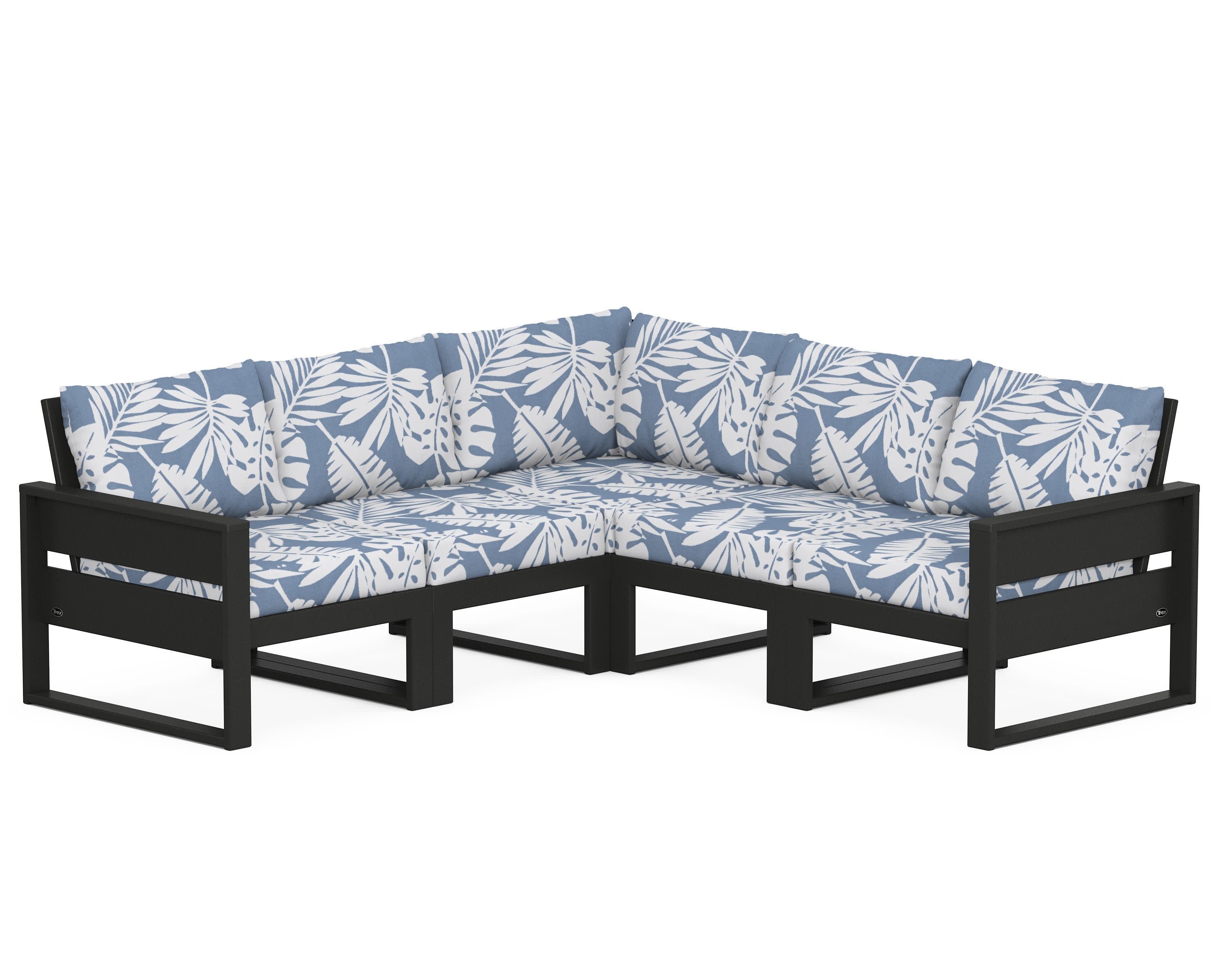 Eastport 5-Piece Sectional in Charcoal Black / Leaf Sky Blue