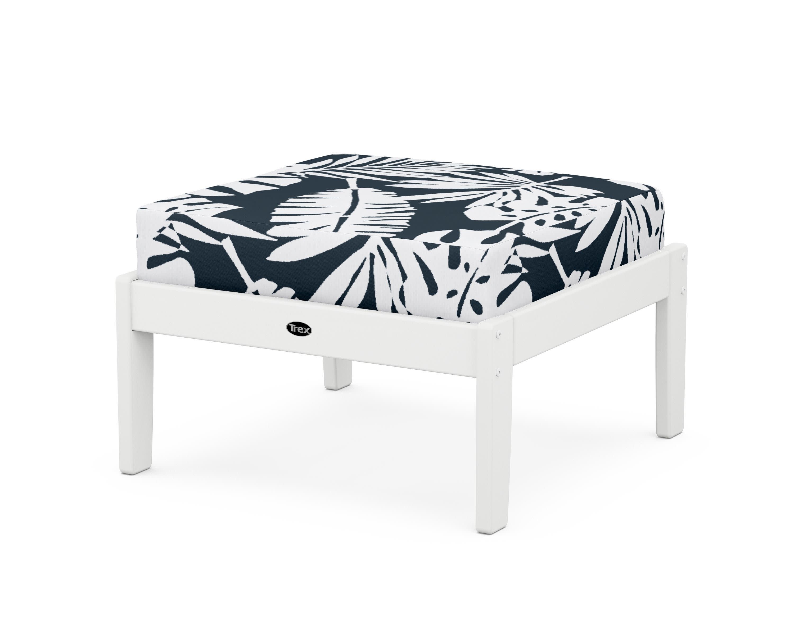 Yacht Club Deep Seating Ottoman in Classic White / Leaf Marine Indigo