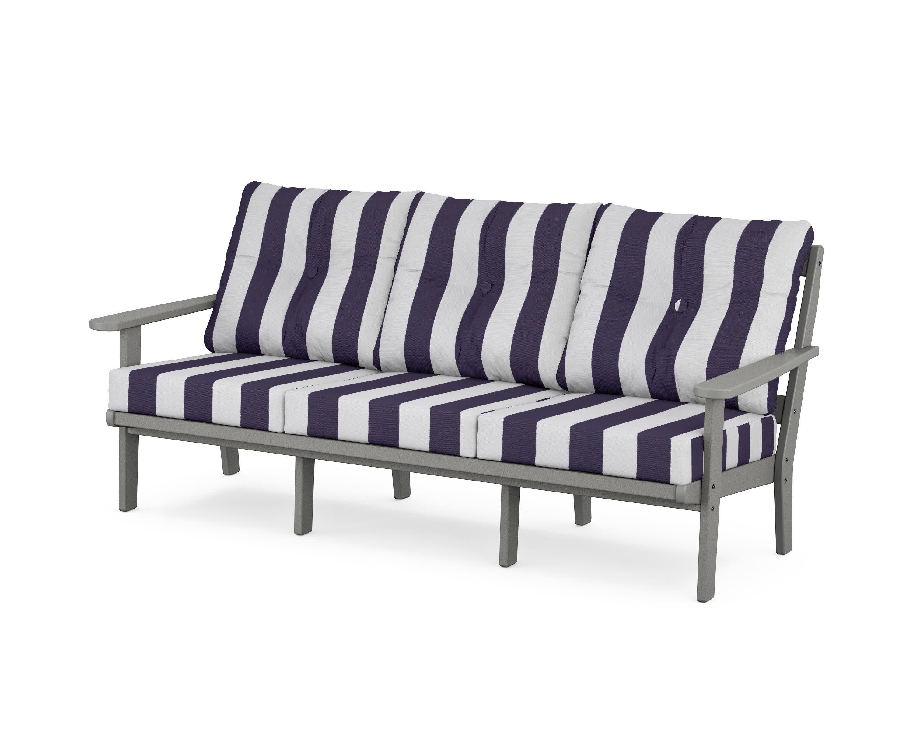 Cape Cod Deep Seating Sofa in Stepping Stone / Cabana Stripe Navy
