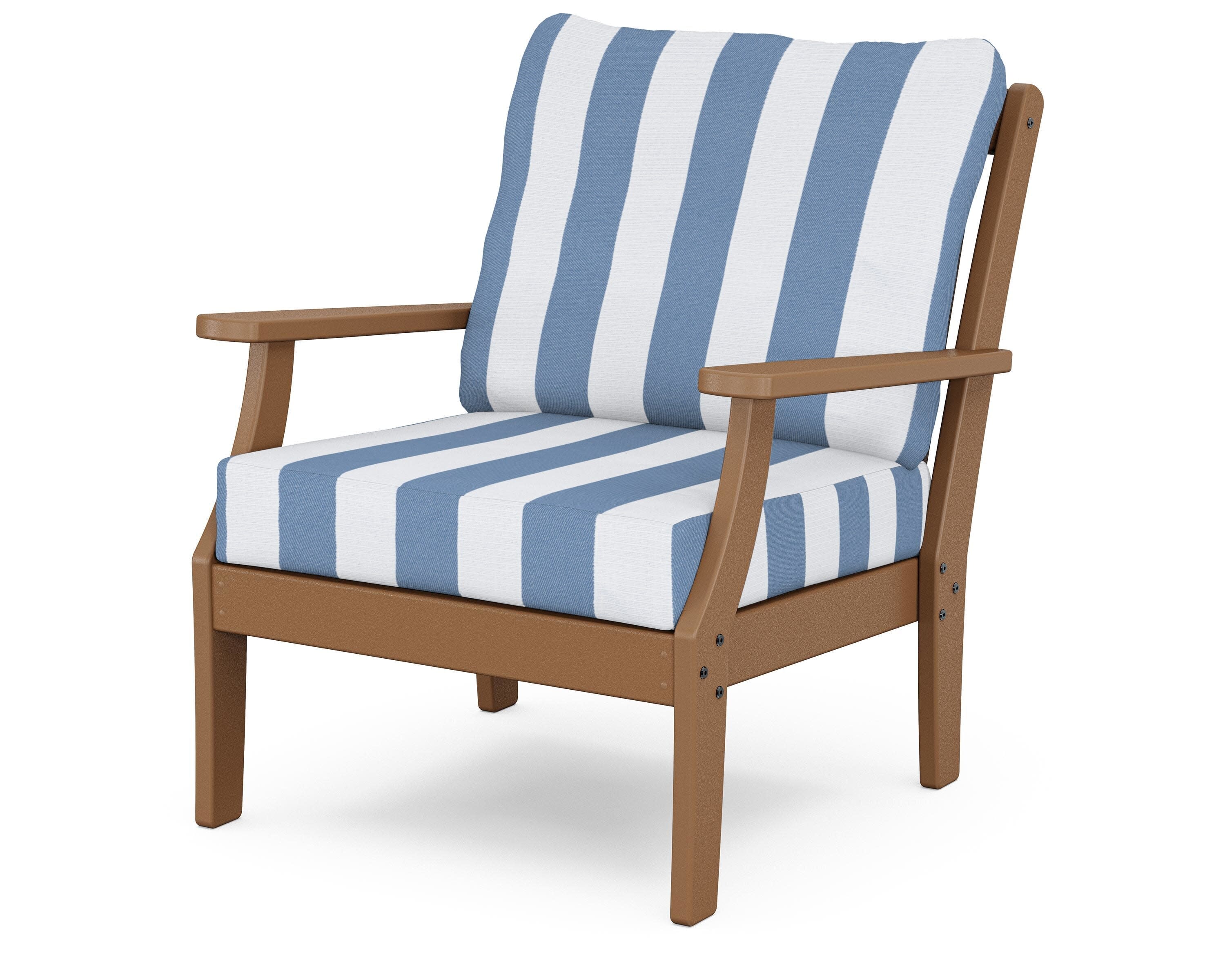 Yacht Club Deep Seating Chair in Tree House / Cabana Stripe Sky Blue