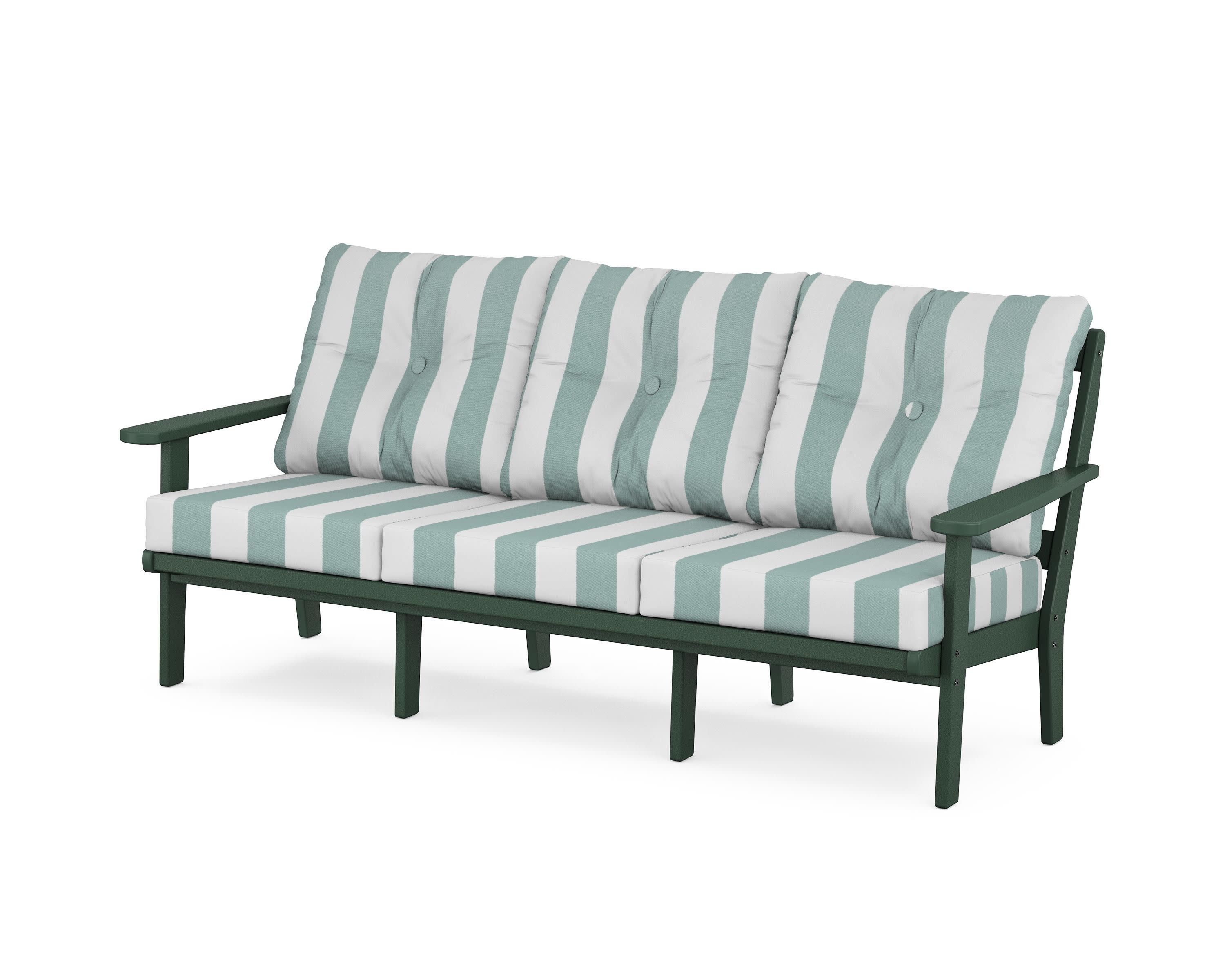 Cape Cod Deep Seating Sofa in Rainforest Canopy / Cabana Stripe Glacier Spa
