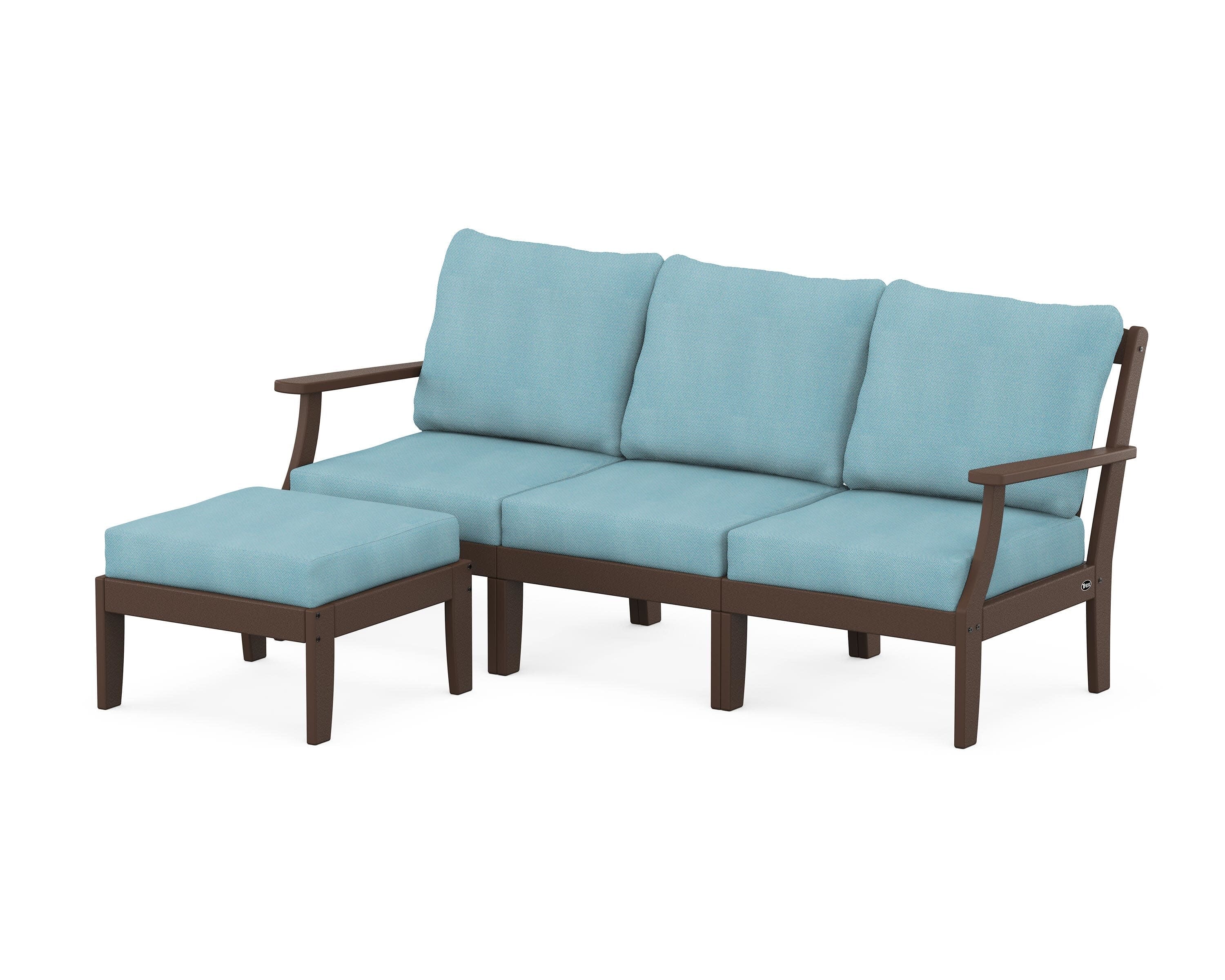 Yacht Club Modular 4-Piece Deep Seating Set with Ottoman in Vintage Lantern / Lattice Sky Blue