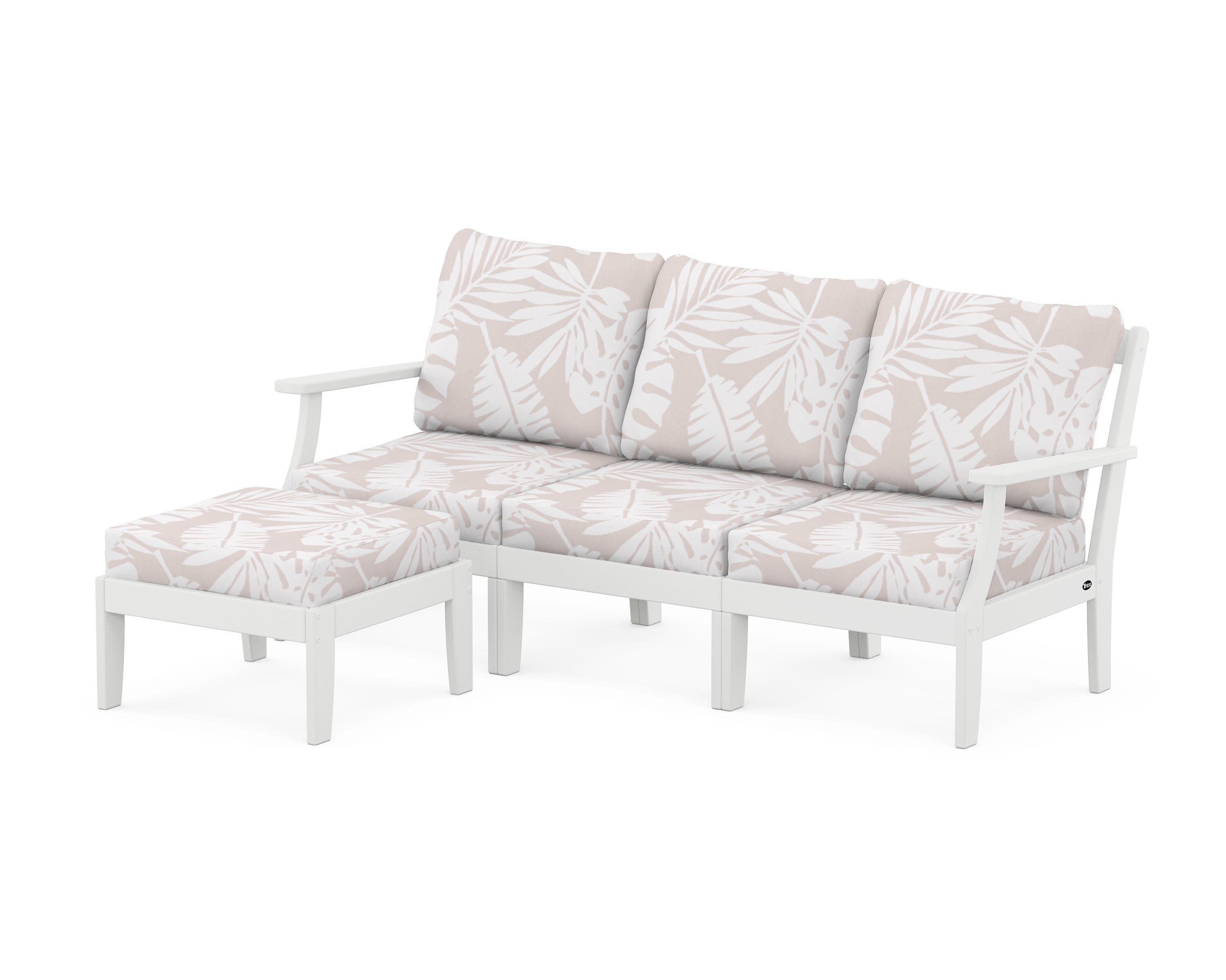 Yacht Club Modular 4-Piece Deep Seating Set with Ottoman in Classic White / Leaf Dune Burlap