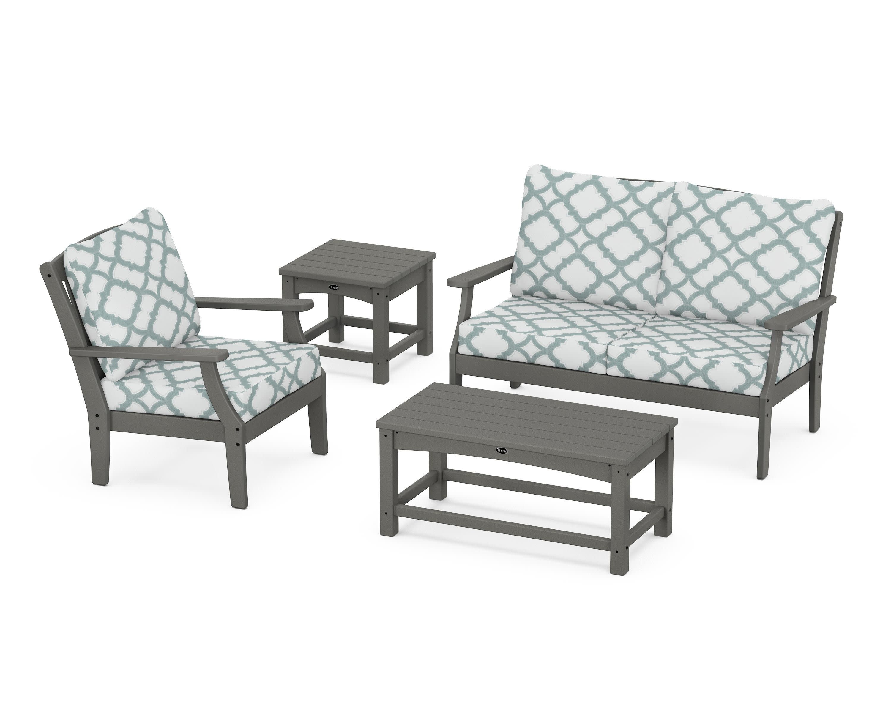 Yacht Club 4-Piece Deep Seating Set in Stepping Stone / Trellis Glacier Spa