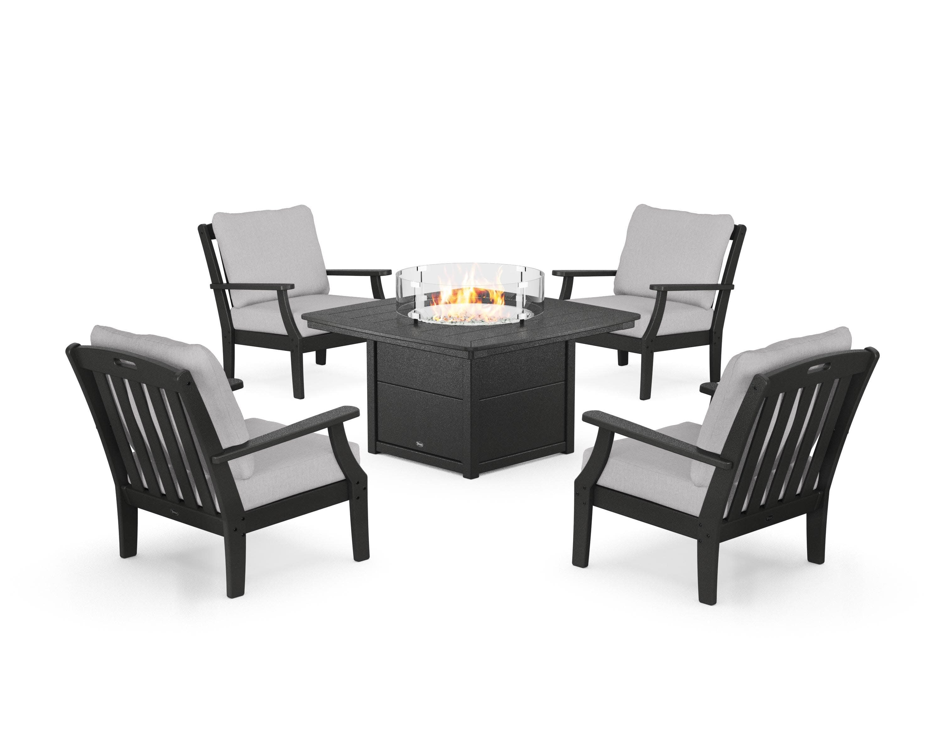 Yacht Club 5-Piece Deep Seating Set with Fire Pit Table in Charcoal Black / Granite