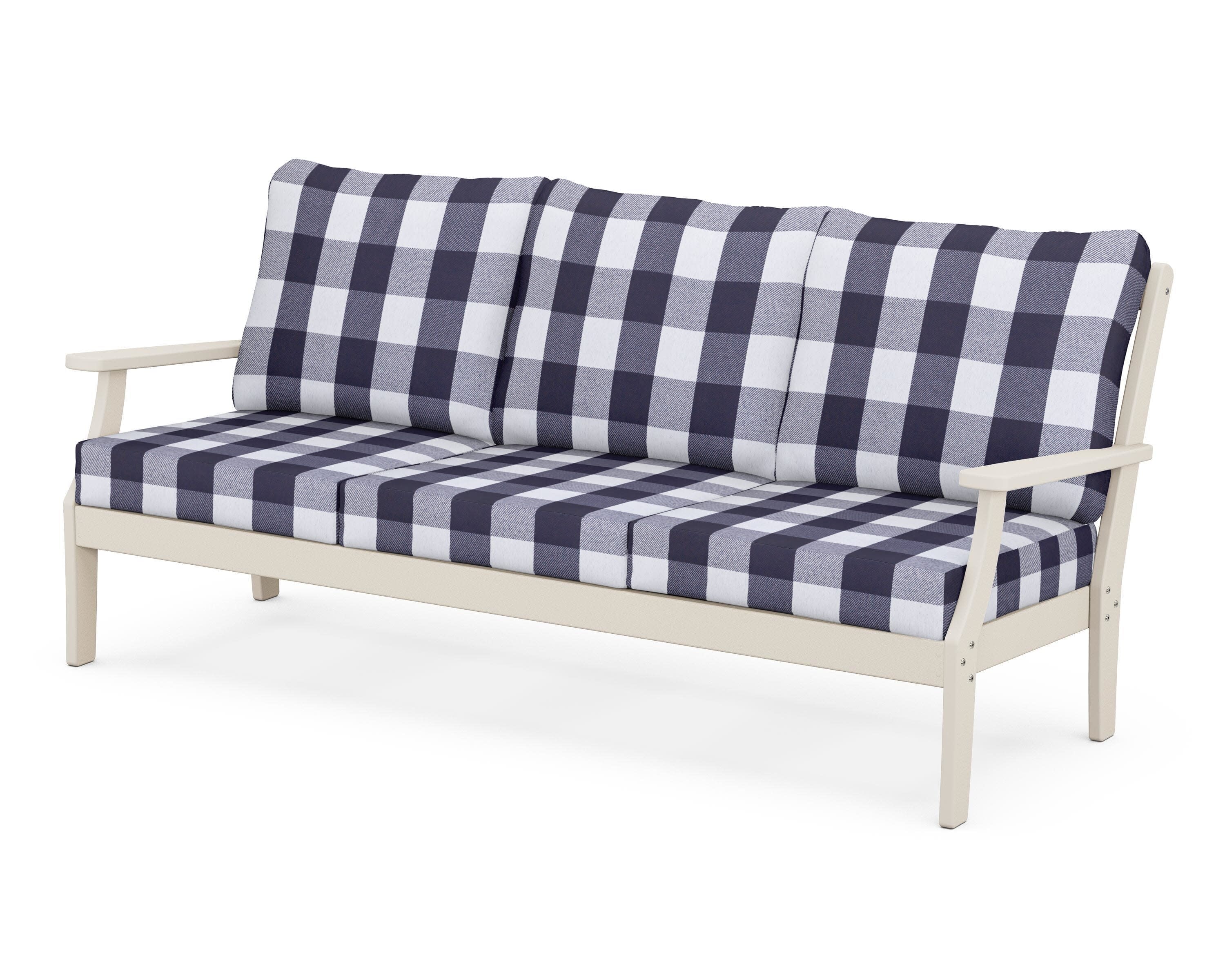 Yacht Club Deep Seating Sofa in Sand Castle / Buffalo Plaid Navy