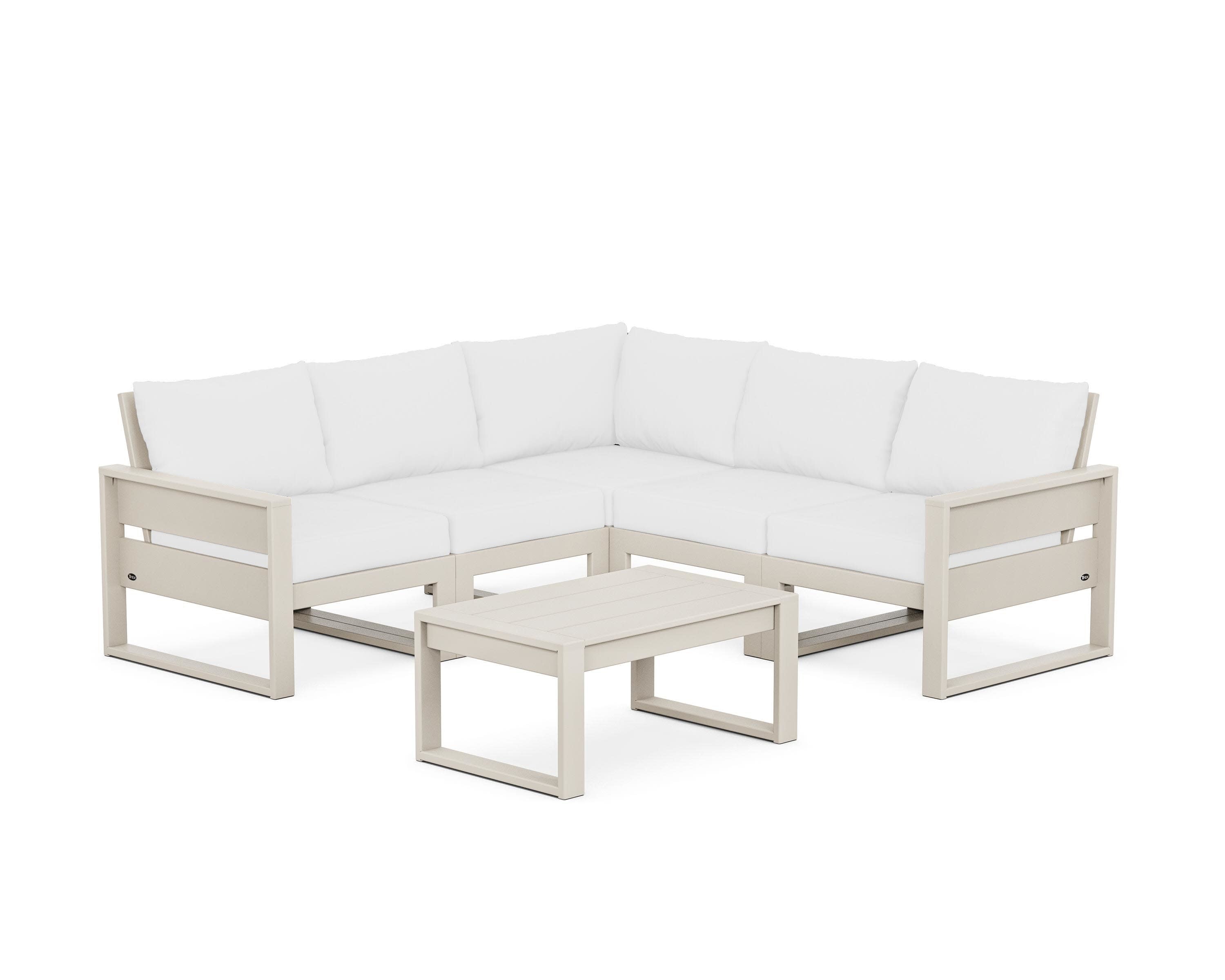 Eastport 6-Piece Deep Seating Sectional + Coffee Table Set in Sand Castle / Natural