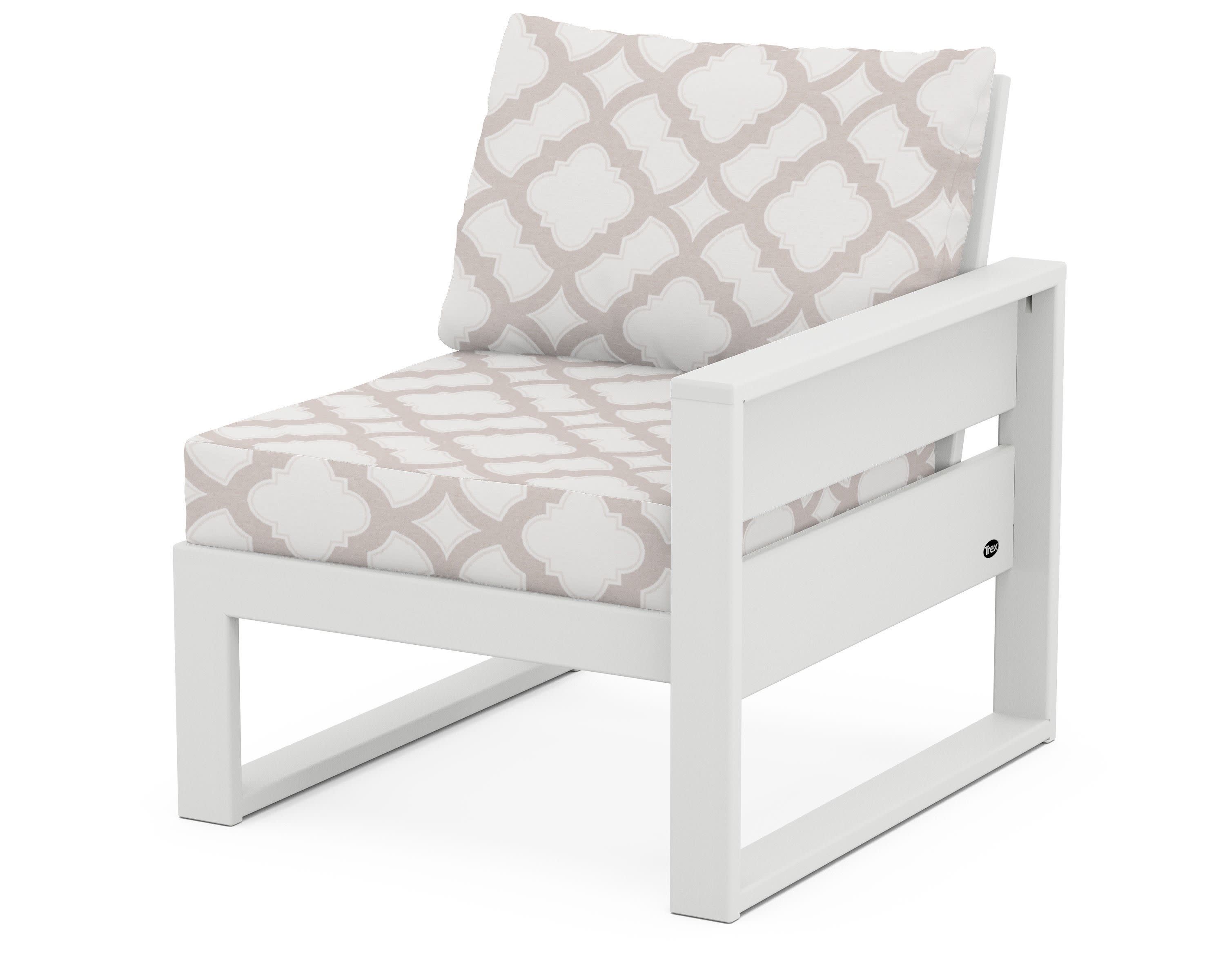 Eastport Modular Right Arm Chair in Classic White / Trellis Dune Burlap
