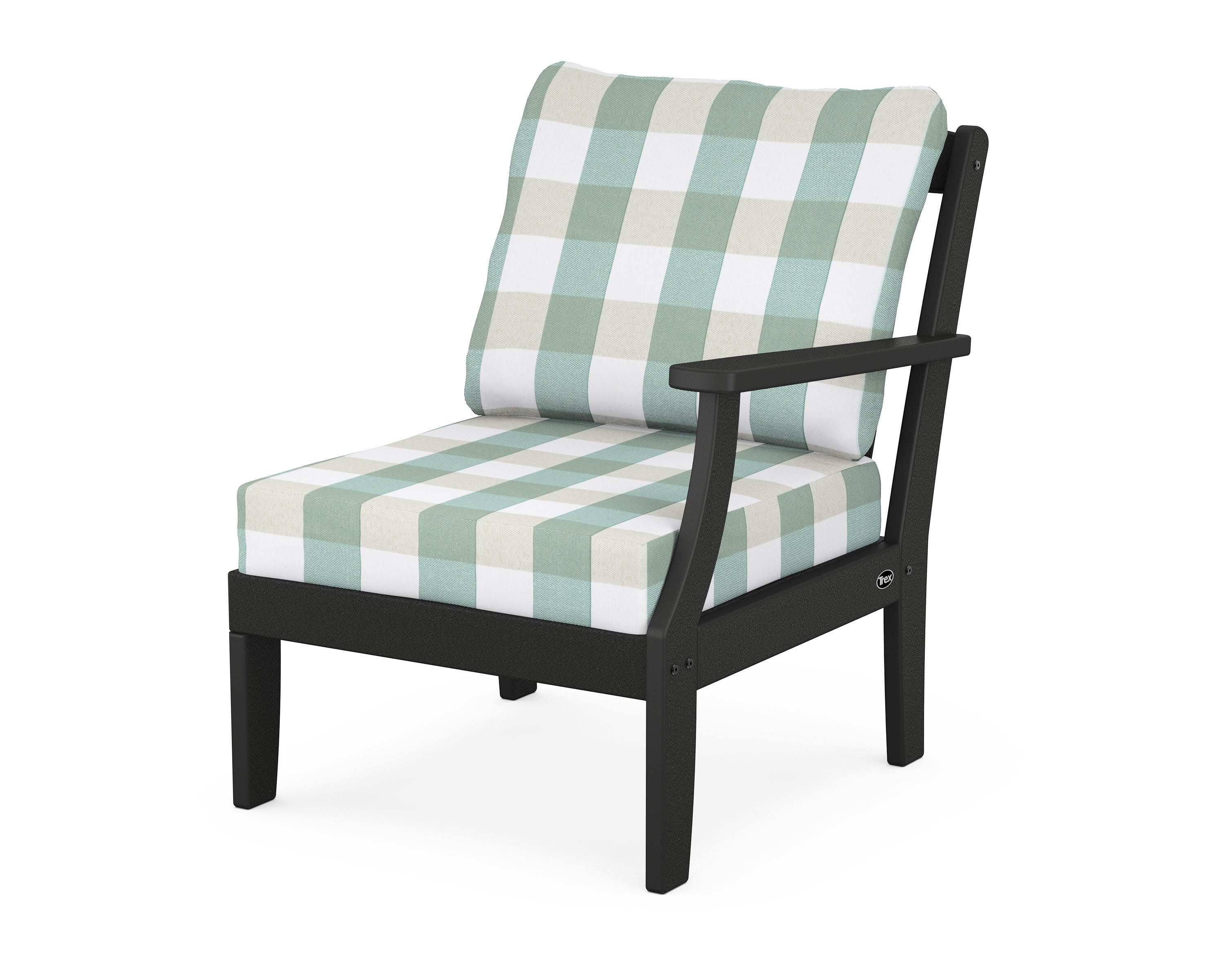 Yacht Club Modular Right Arm Chair in Charcoal Black / Buffalo Plaid Glacier Spa