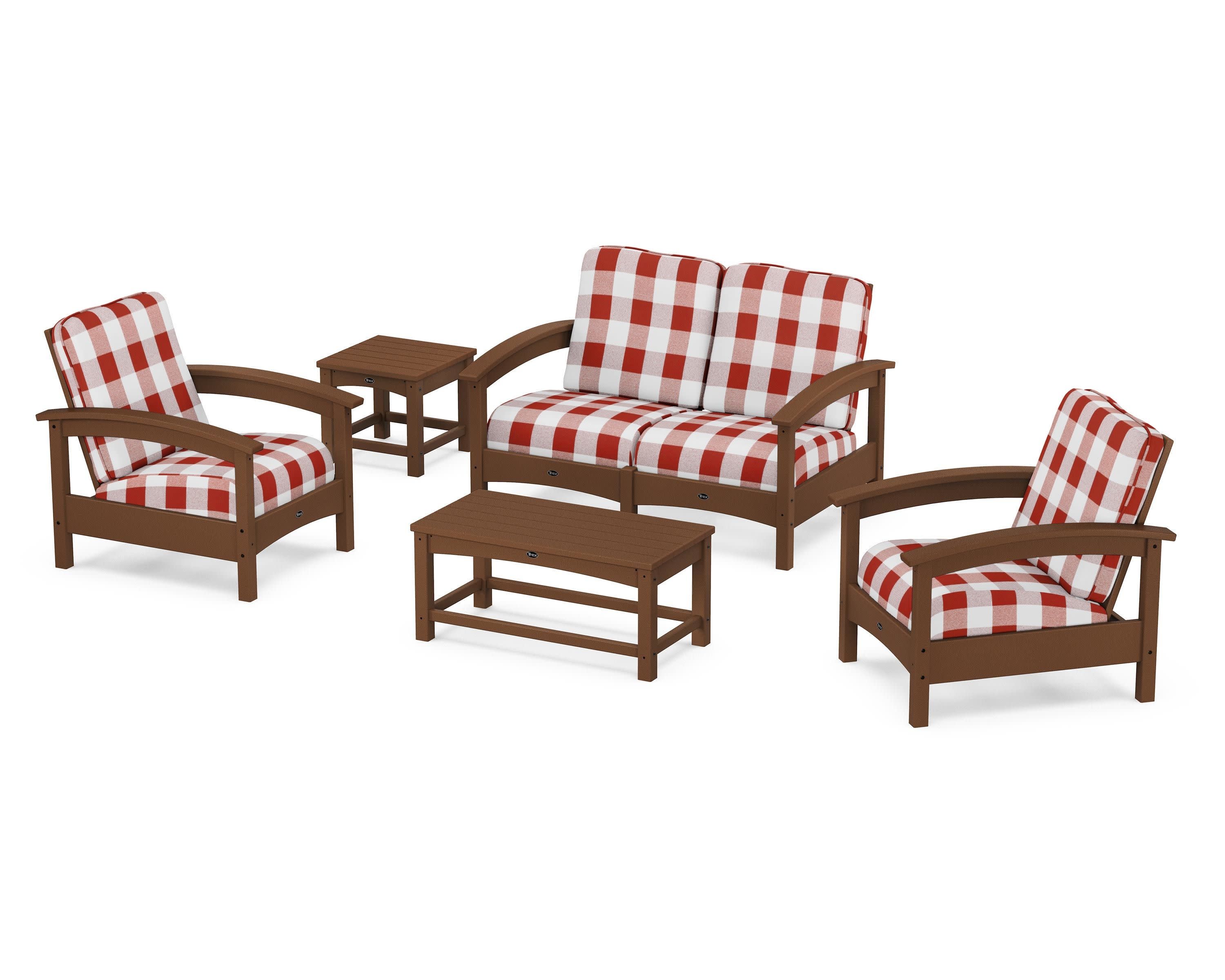Rockport Club 6-Piece Deep Seating Conversation Set in Tree House / Buffalo Plaid Crimson