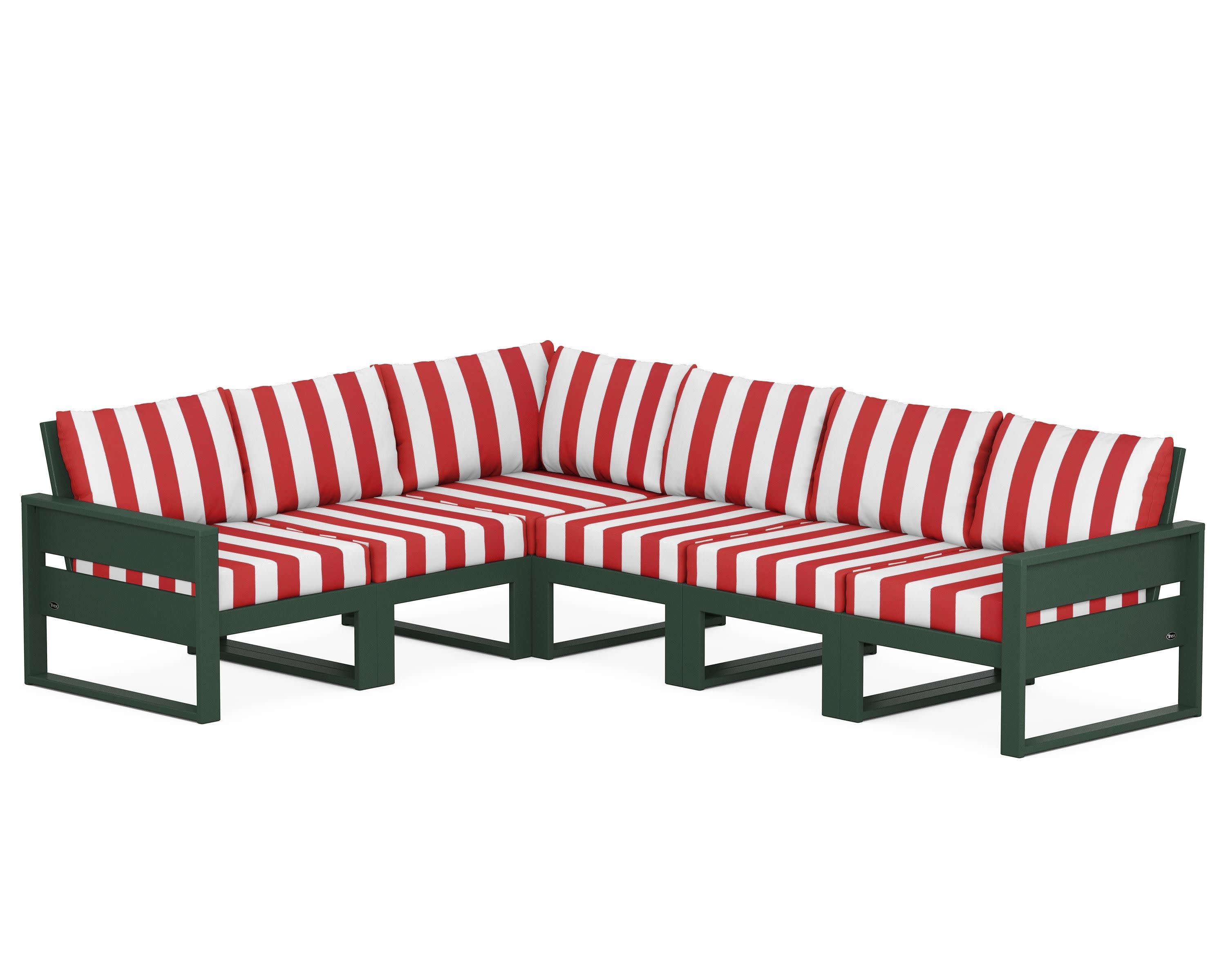 Eastport 6-Piece Sectional in Rainforest Canopy / Cabana Stripe Crimson