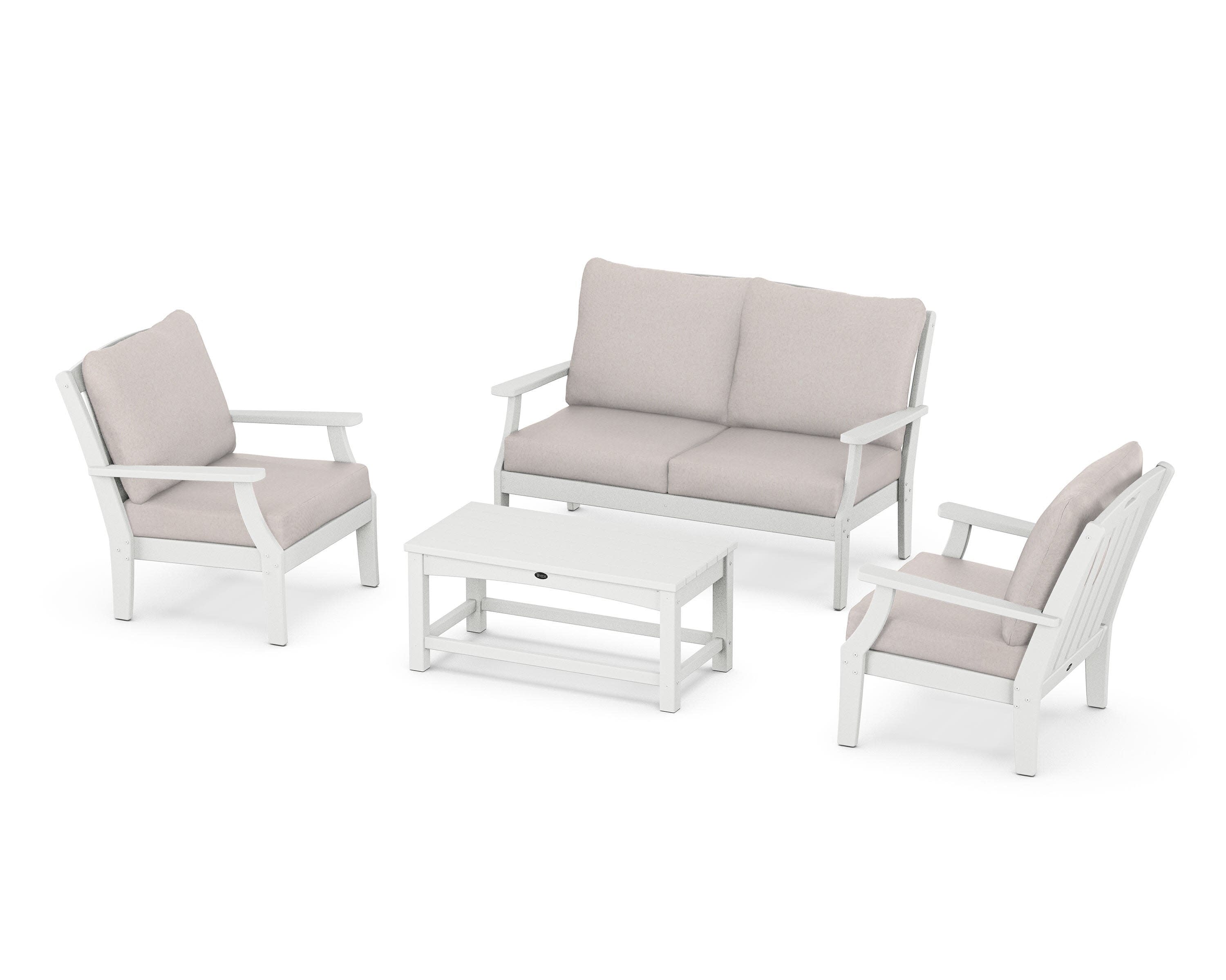 Yacht Club 4-Piece Deep Seating Chair Set in Classic White / Dune Burlap