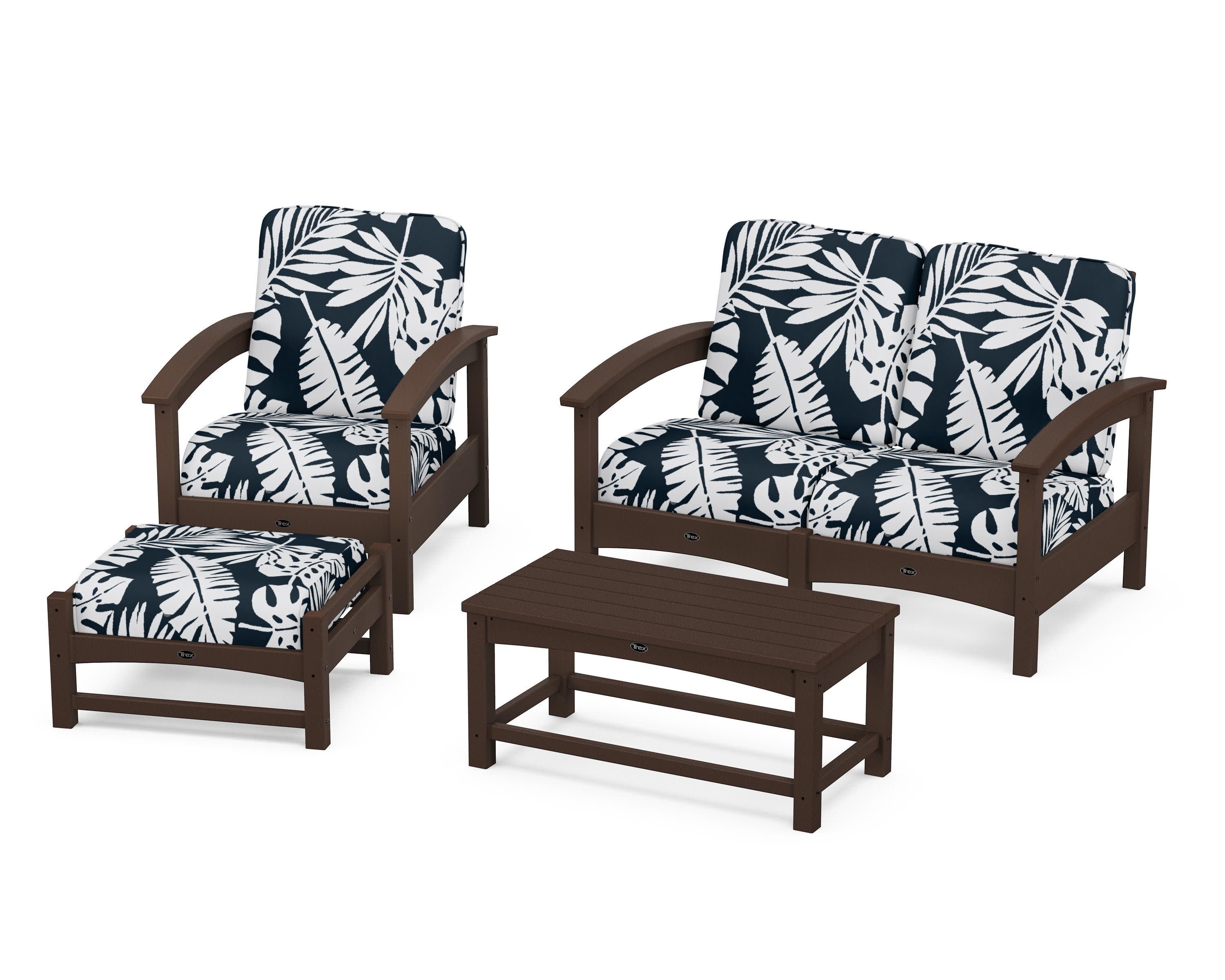 Rockport 4-Piece Deep Seating Conversation Group in Vintage Lantern / Leaf Marine Indigo