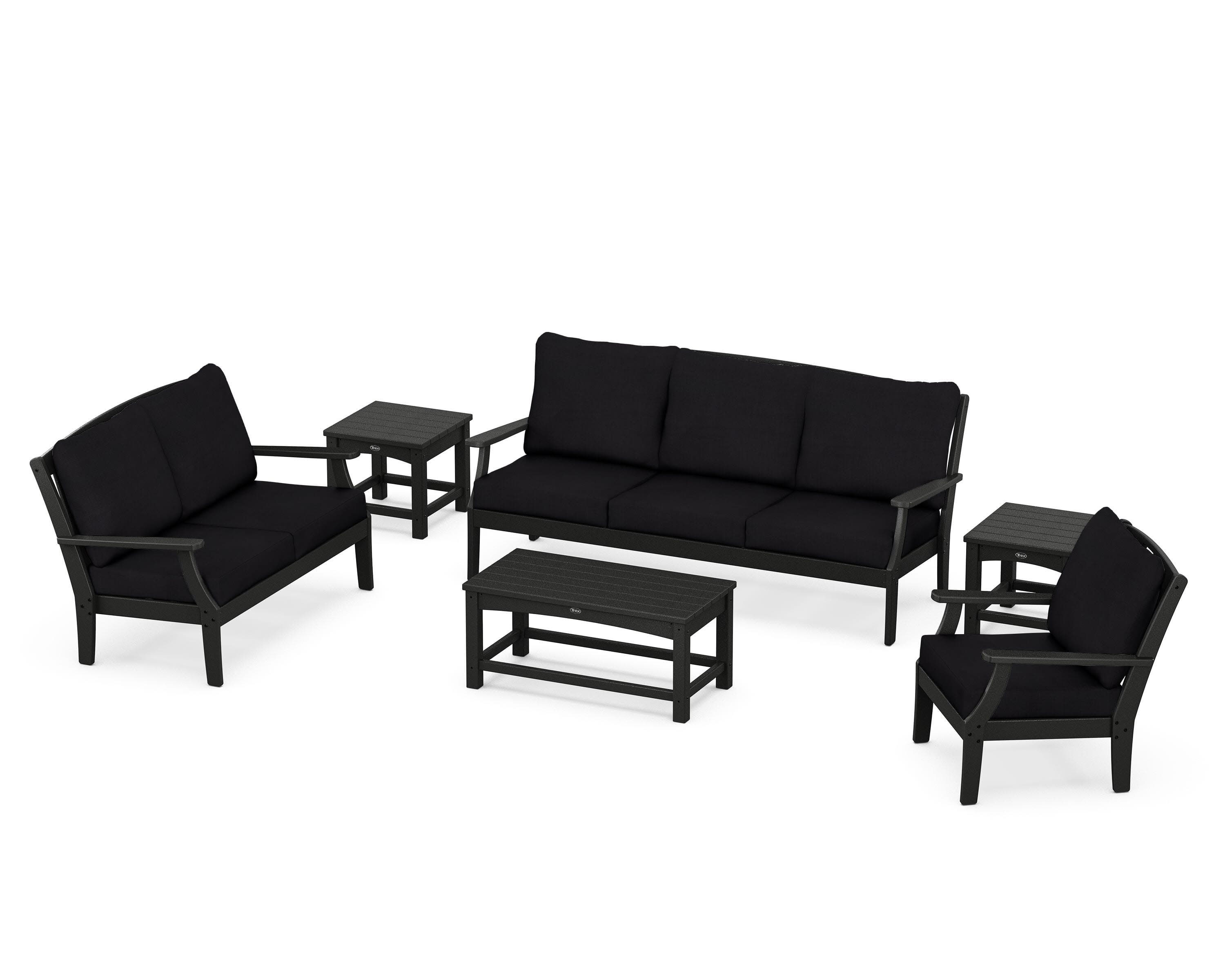 Yacht Club 6-Piece Deep Seating Set in Charcoal Black / Midnight Linen