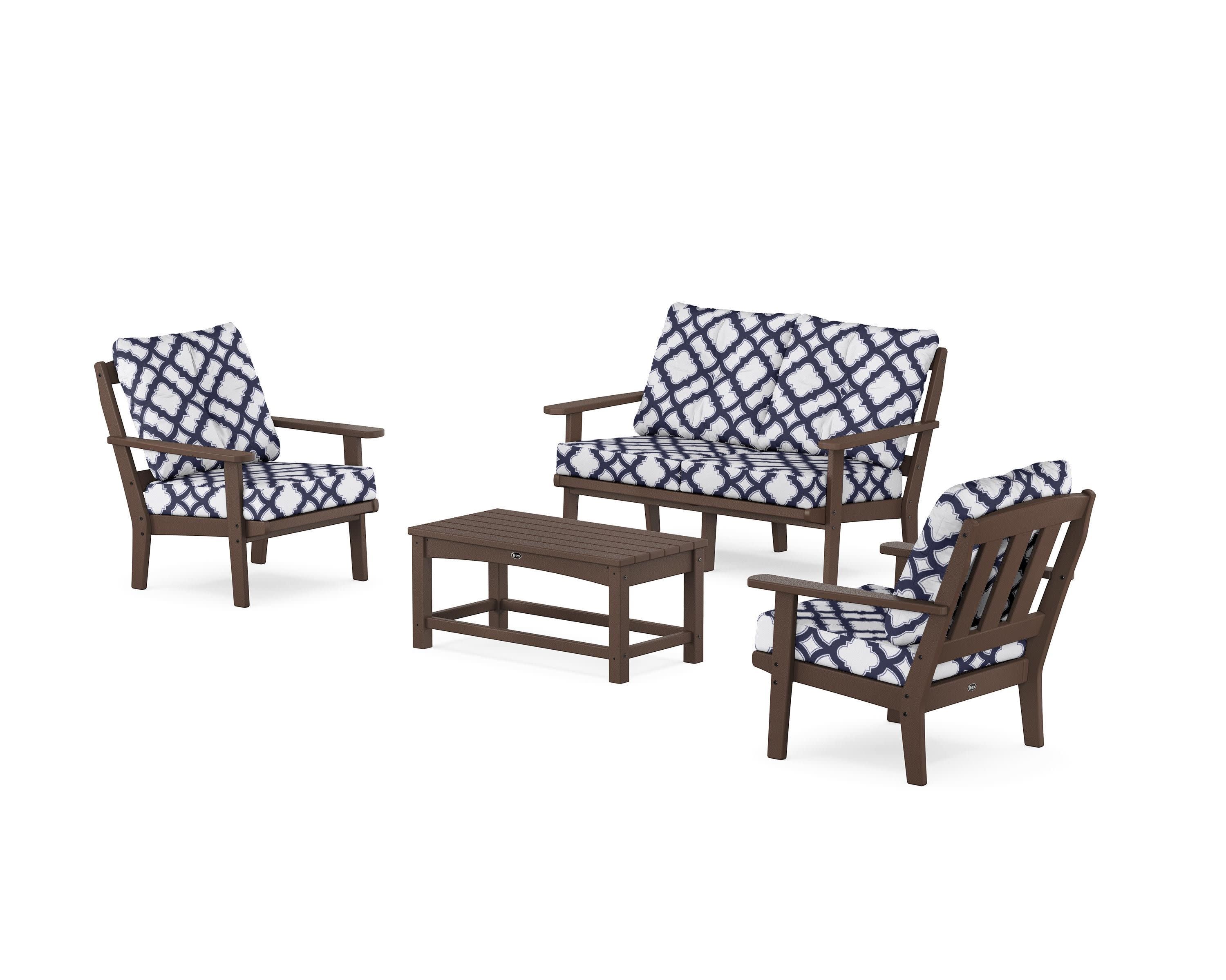 Cape Cod 4-Piece Deep Seating Set with Loveseat in Vintage Lantern / Trellis Navy