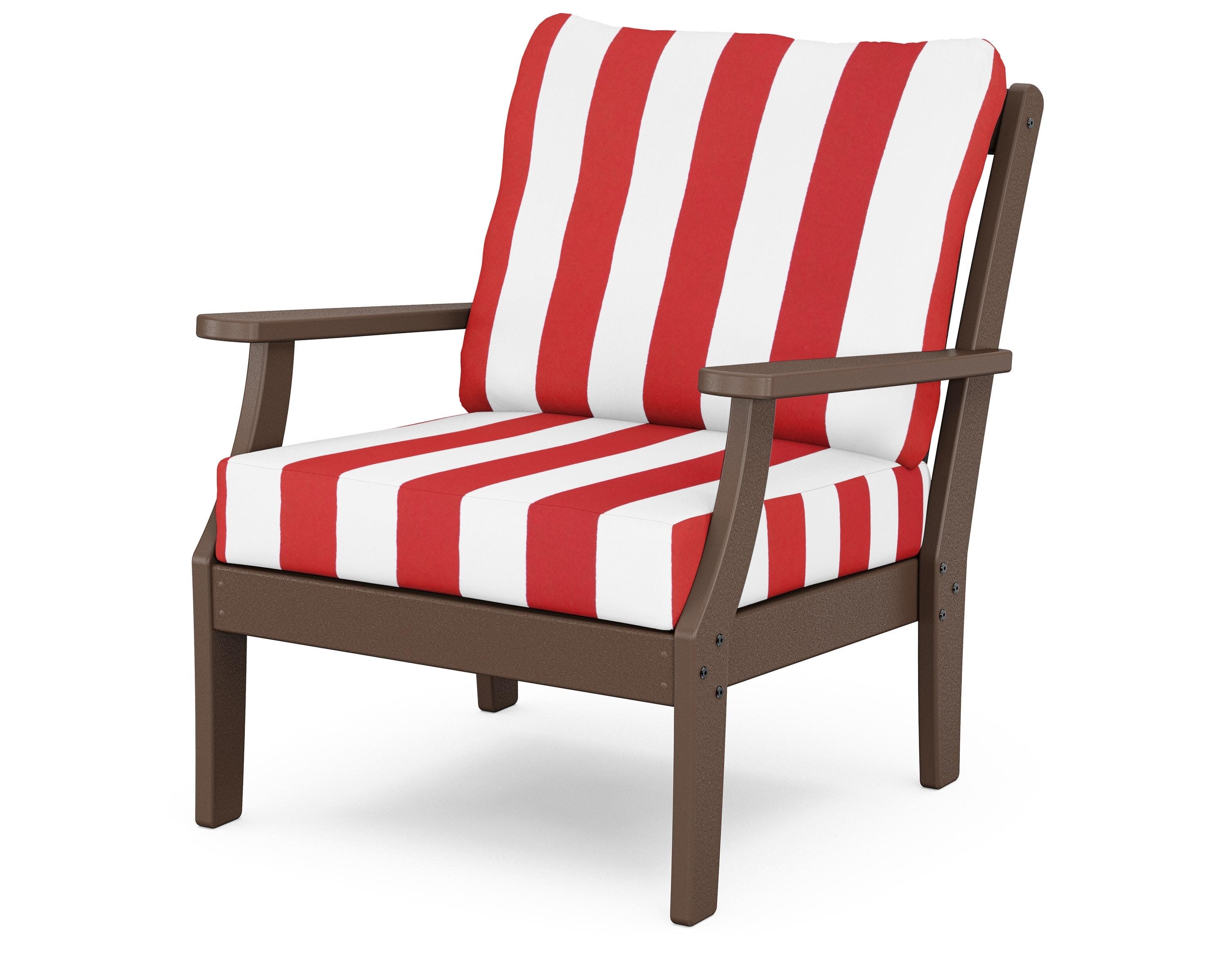 Yacht Club Deep Seating Chair in Vintage Lantern / Cabana Stripe Crimson