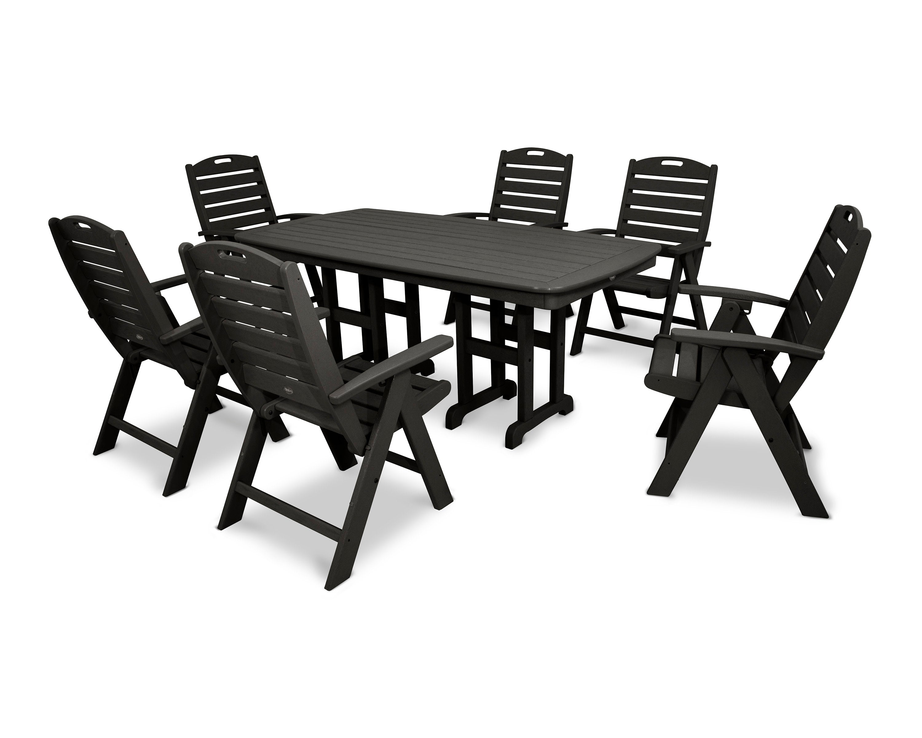 Yacht Club Highback 7-Piece Dining Set in Charcoal Black
