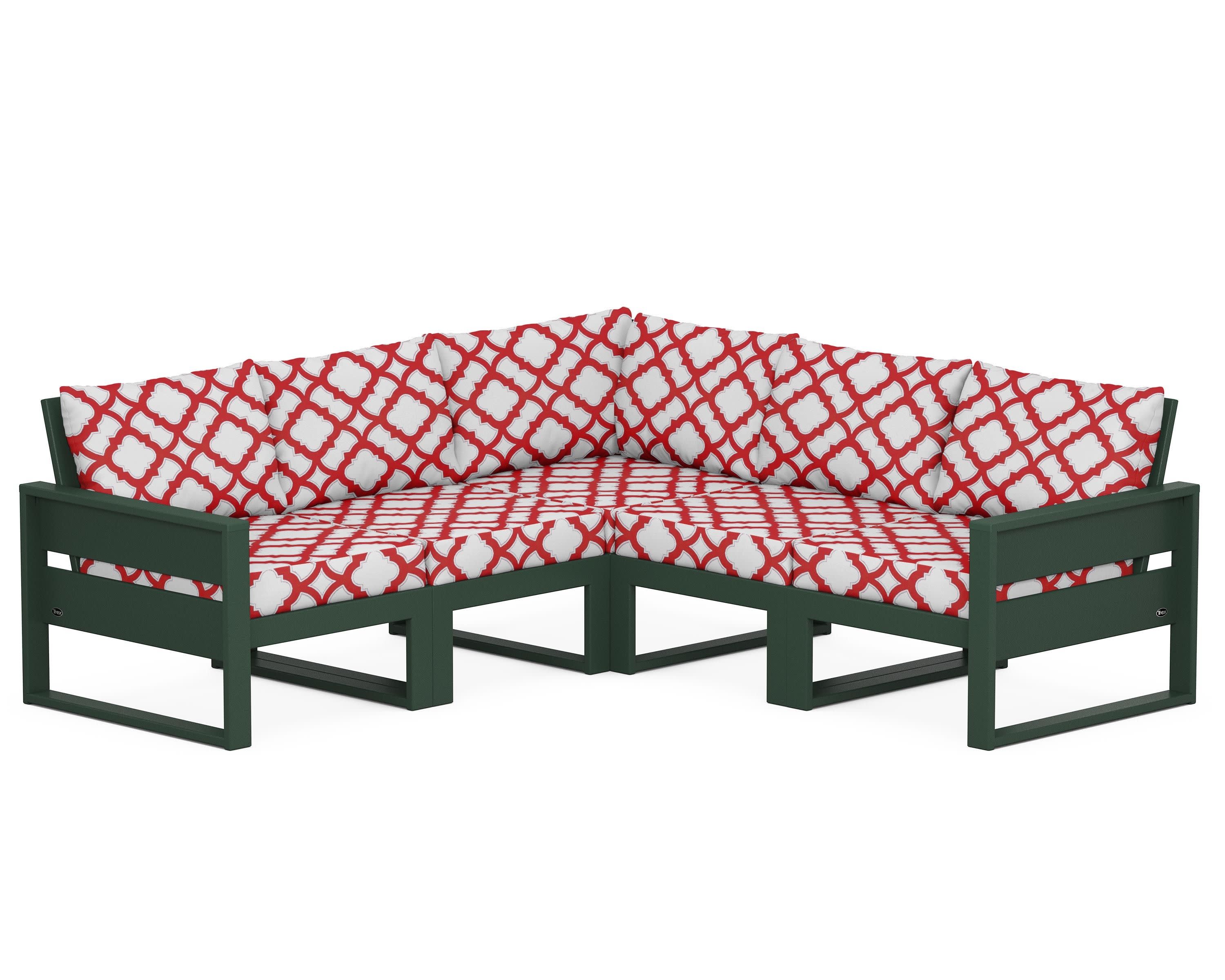 Eastport 5-Piece Sectional in Rainforest Canopy / Trellis Crimson