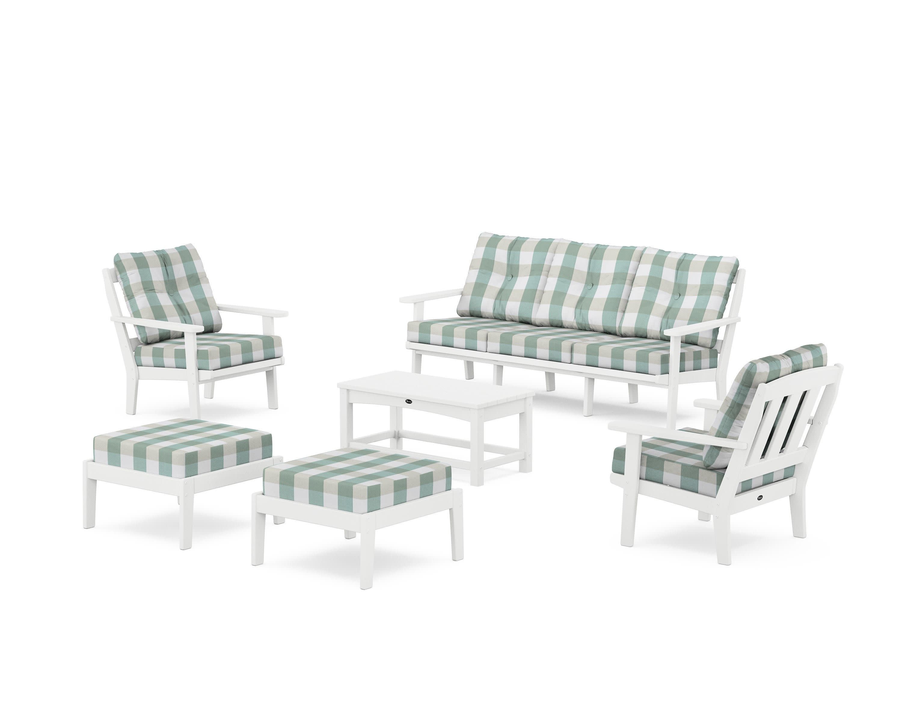 Cape Cod 6-Piece Lounge Sofa Set in Classic White / Buffalo Plaid Glacier Spa