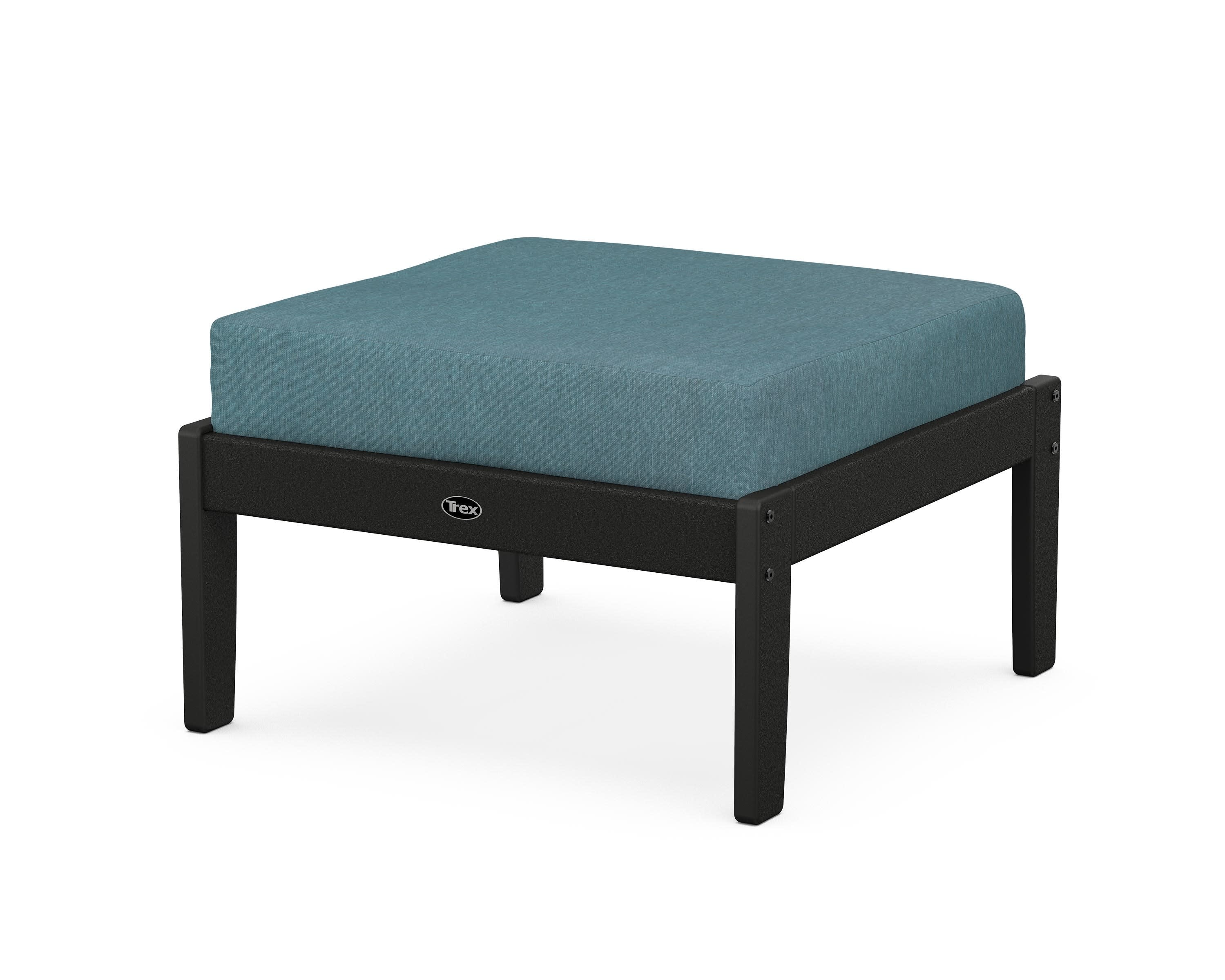 Yacht Club Deep Seating Ottoman in Charcoal Black / Ocean Teal