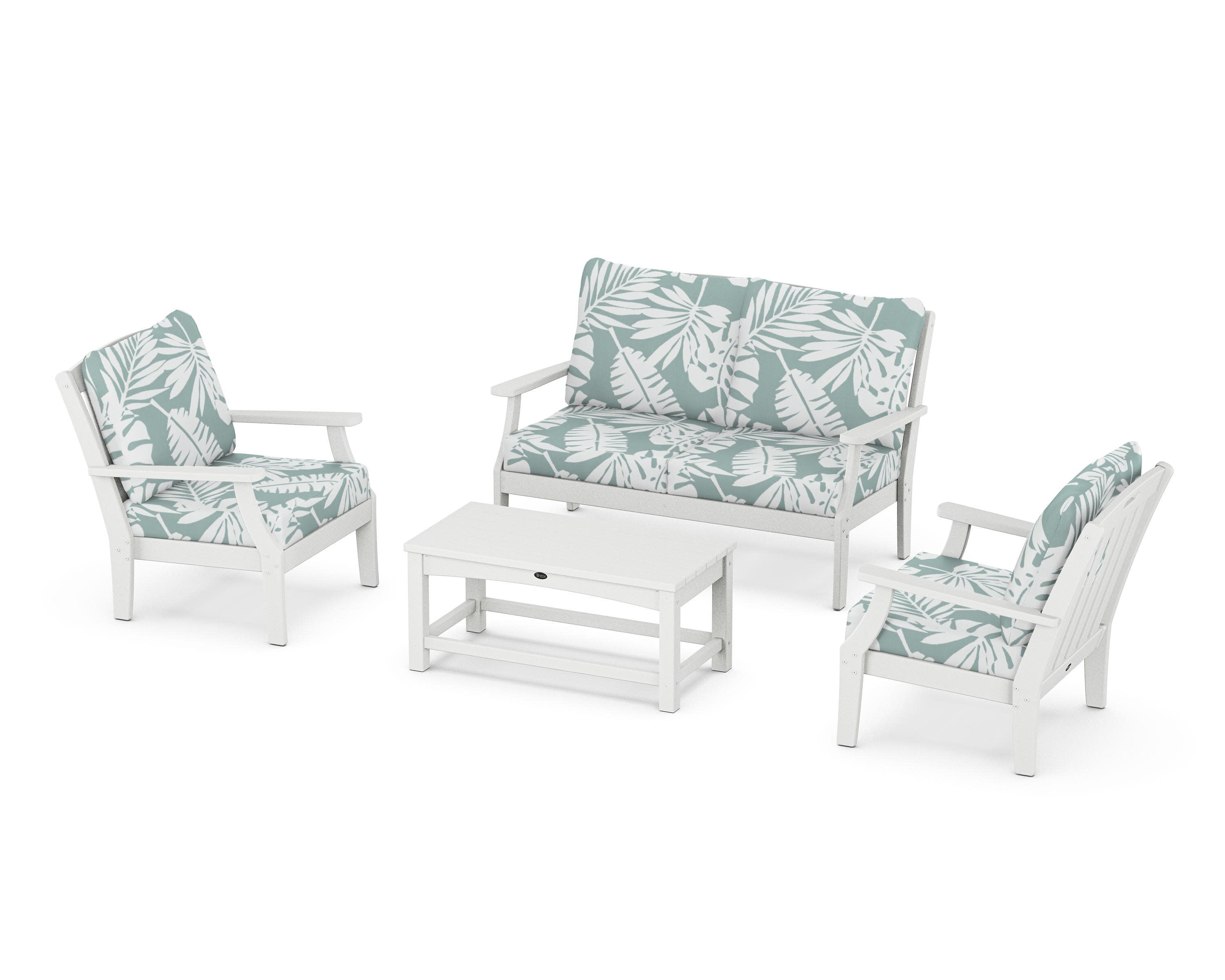 Yacht Club 4-Piece Deep Seating Chair Set in Classic White / Leaf Glacier Spa