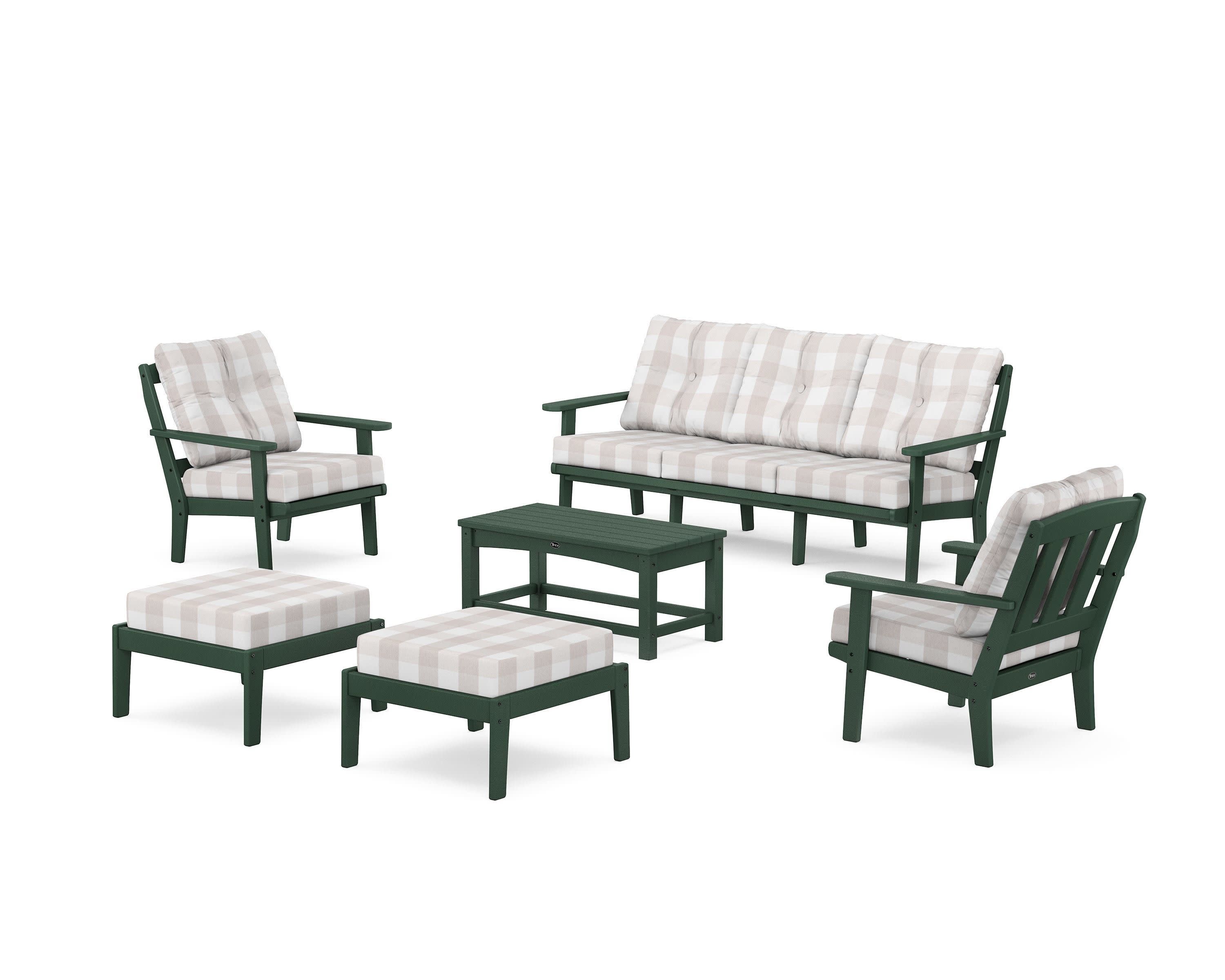 Cape Cod 6-Piece Lounge Sofa Set in Rainforest Canopy / Buffalo Plaid Dune Burlap
