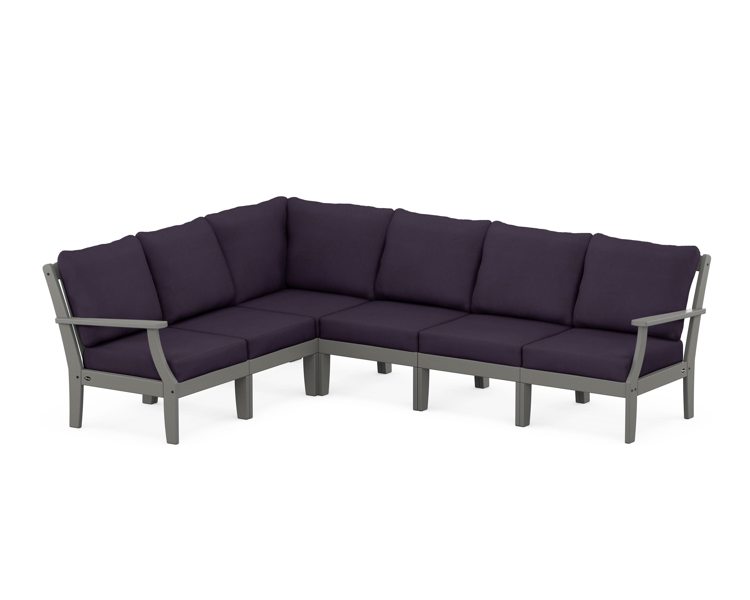 Yacht Club Modular 6-Piece Deep Seating Set in Stepping Stone / Navy Linen