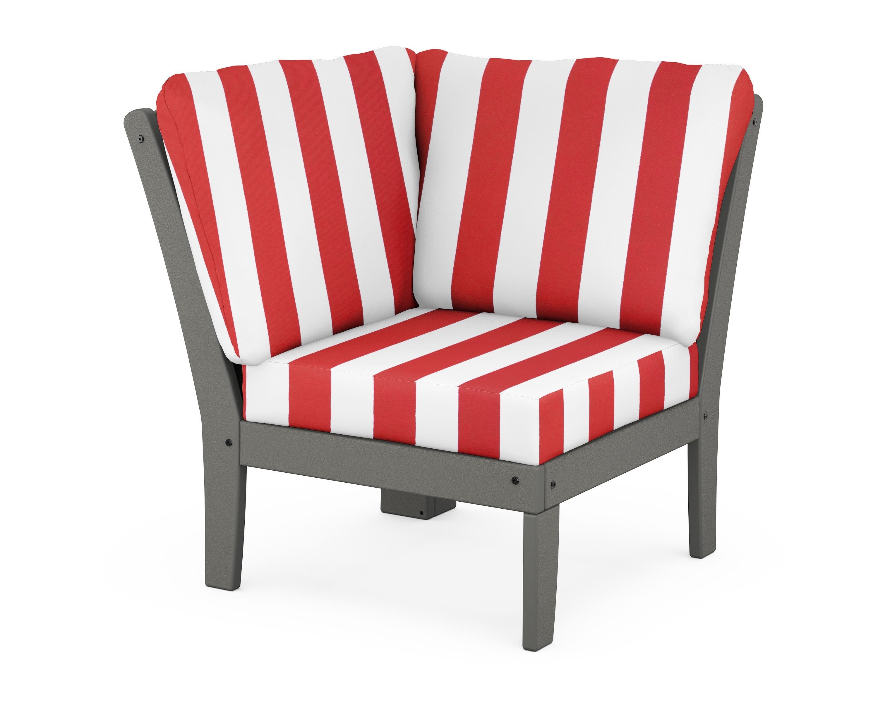 Yacht Club Modular Corner Chair in Stepping Stone / Cabana Stripe Crimson