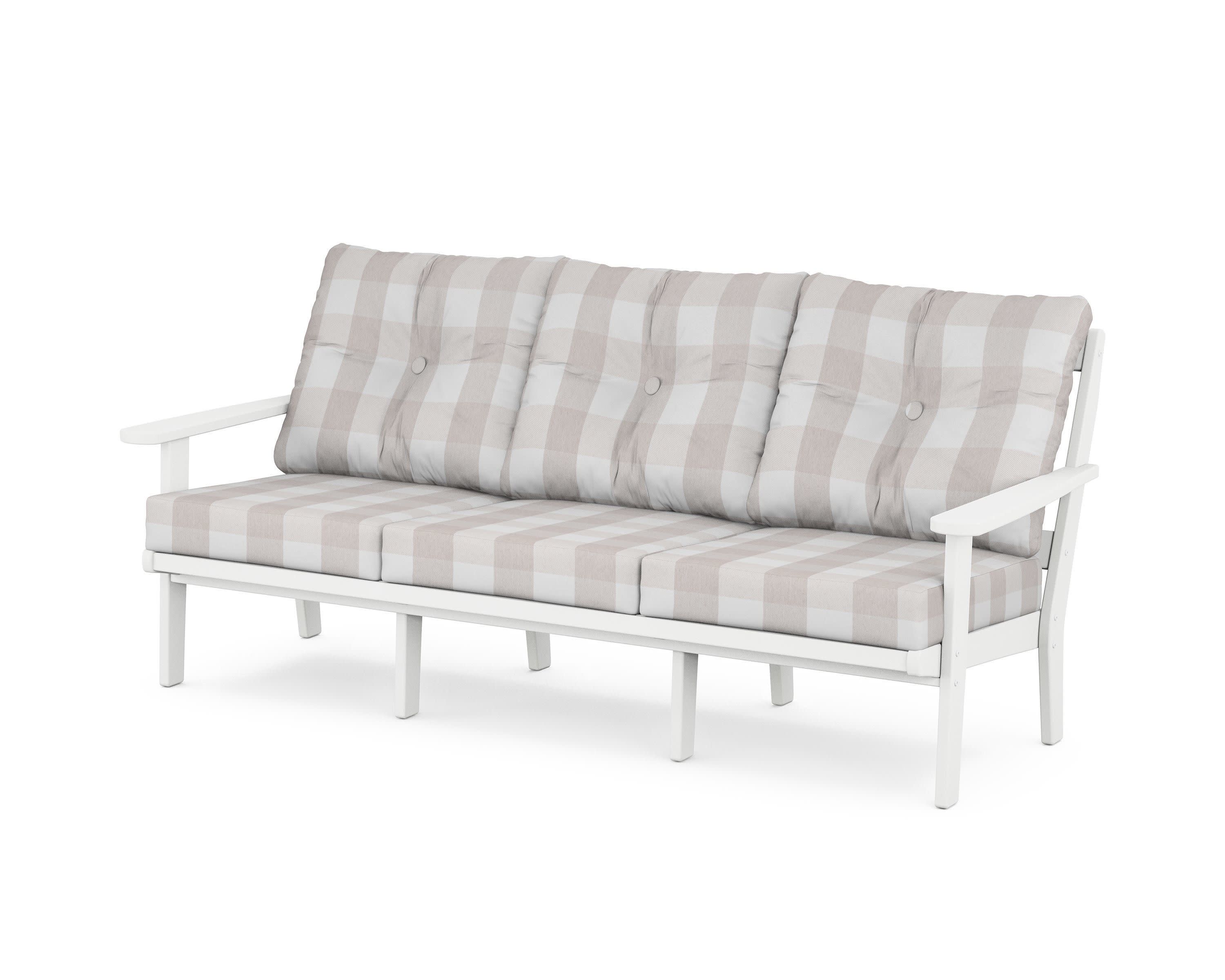 Cape Cod Deep Seating Sofa in Classic White / Buffalo Plaid Dune Burlap