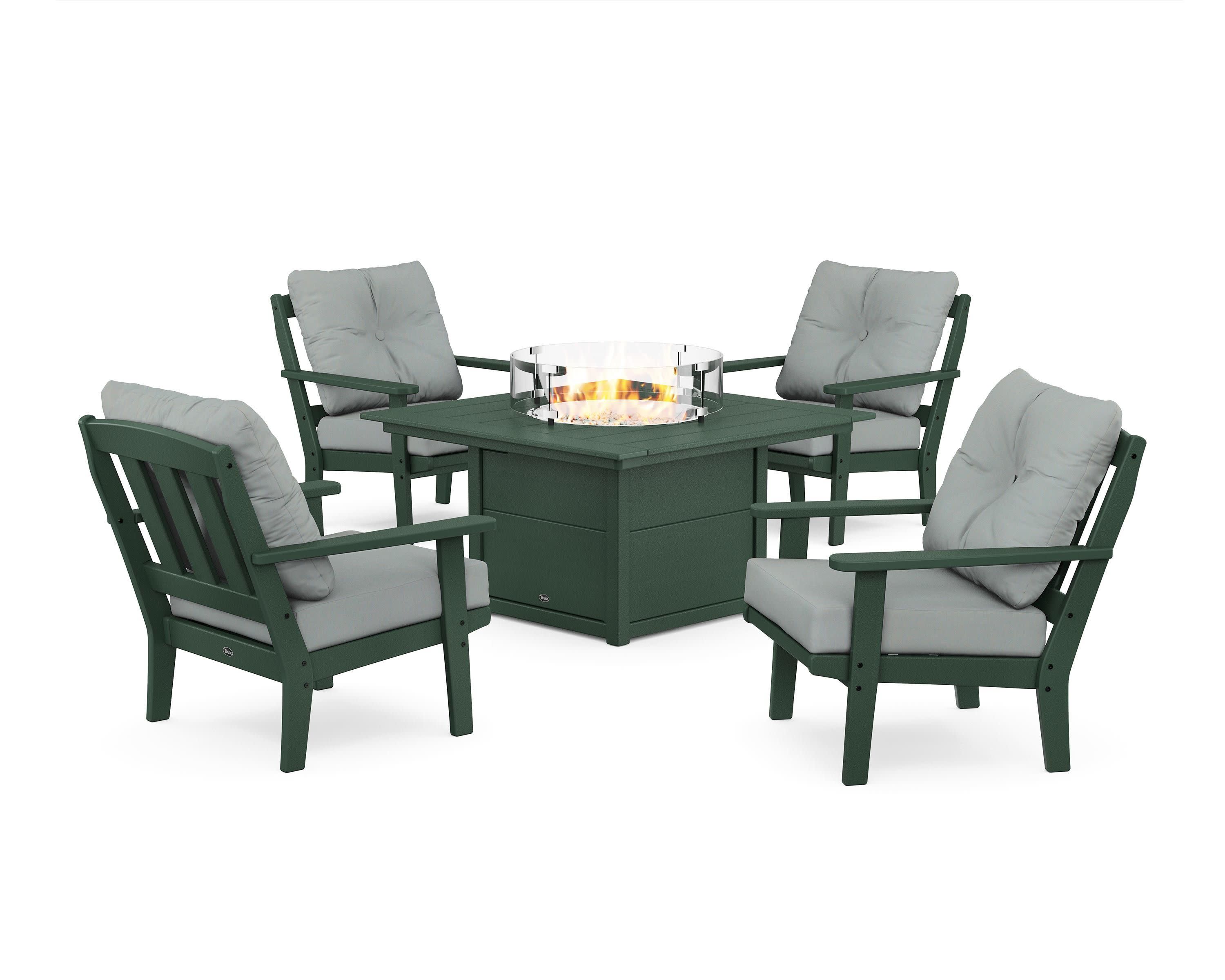 Cape Cod 5-Piece Deep Seating Set with Fire Pit Table in Rainforest Canopy / Spa