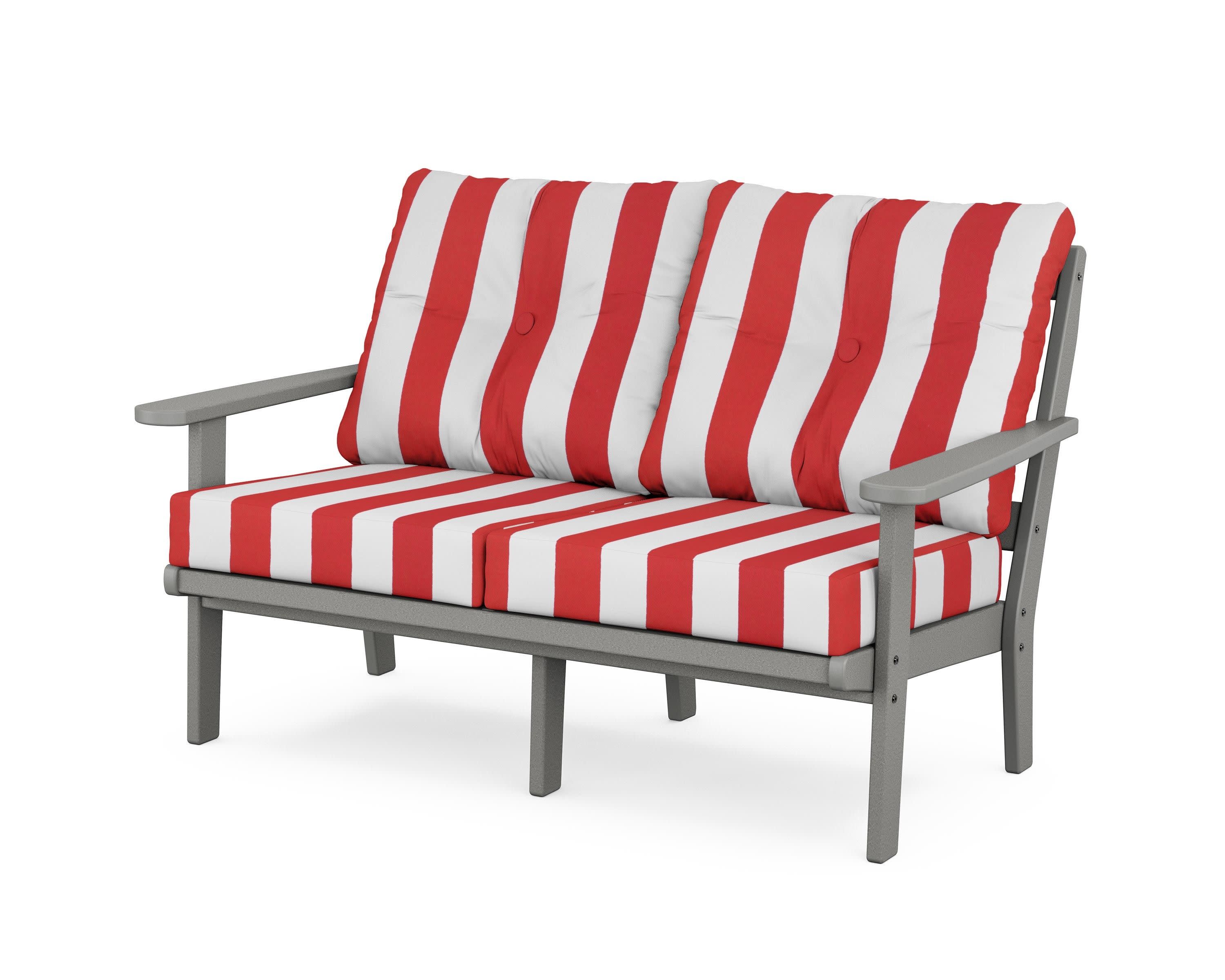 Cape Cod Deep Seating Loveseat in Stepping Stone / Cabana Stripe Crimson