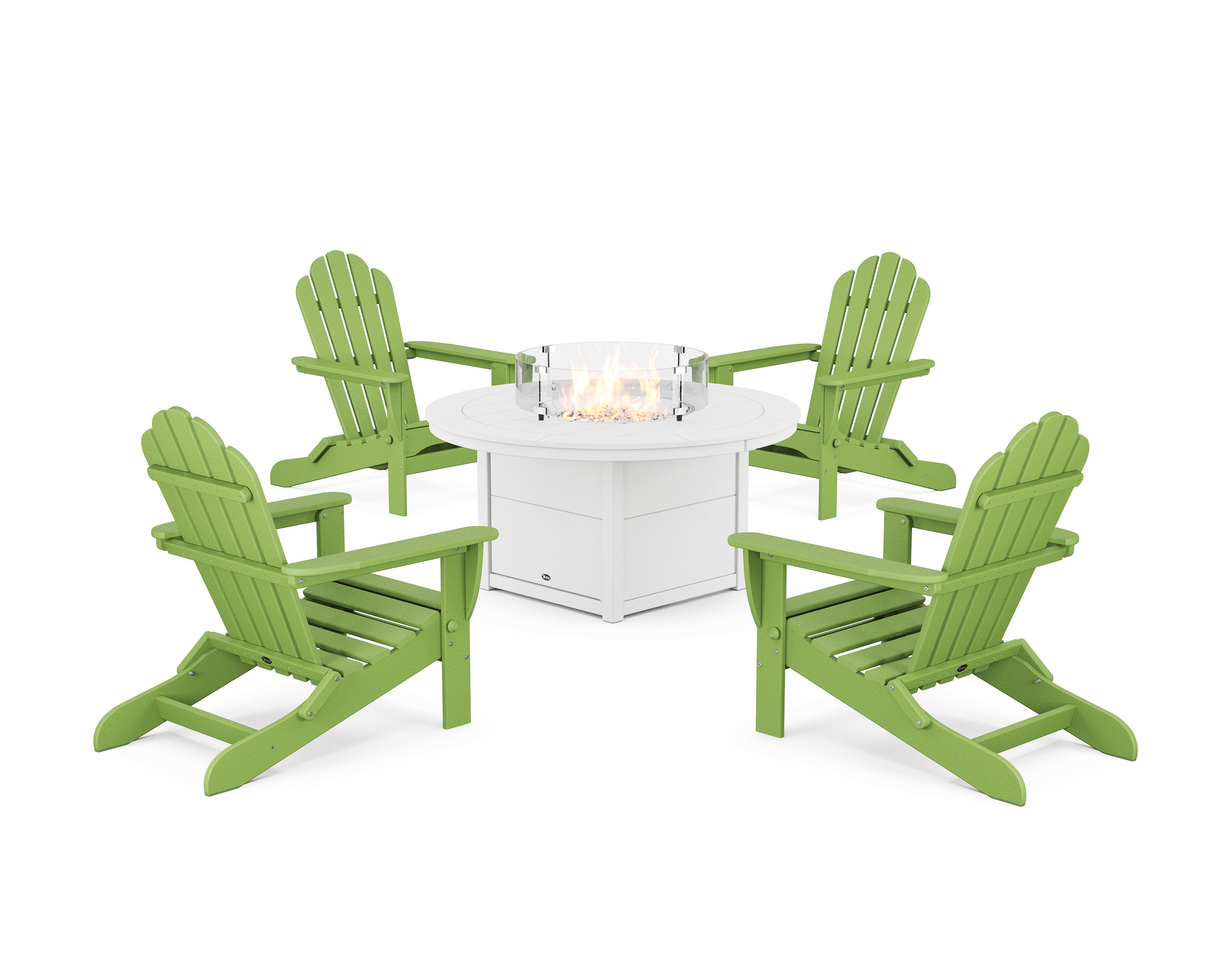 5-Piece Monterey Bay Folding Adirondack Conversation Set with Fire Pit Table in Lime